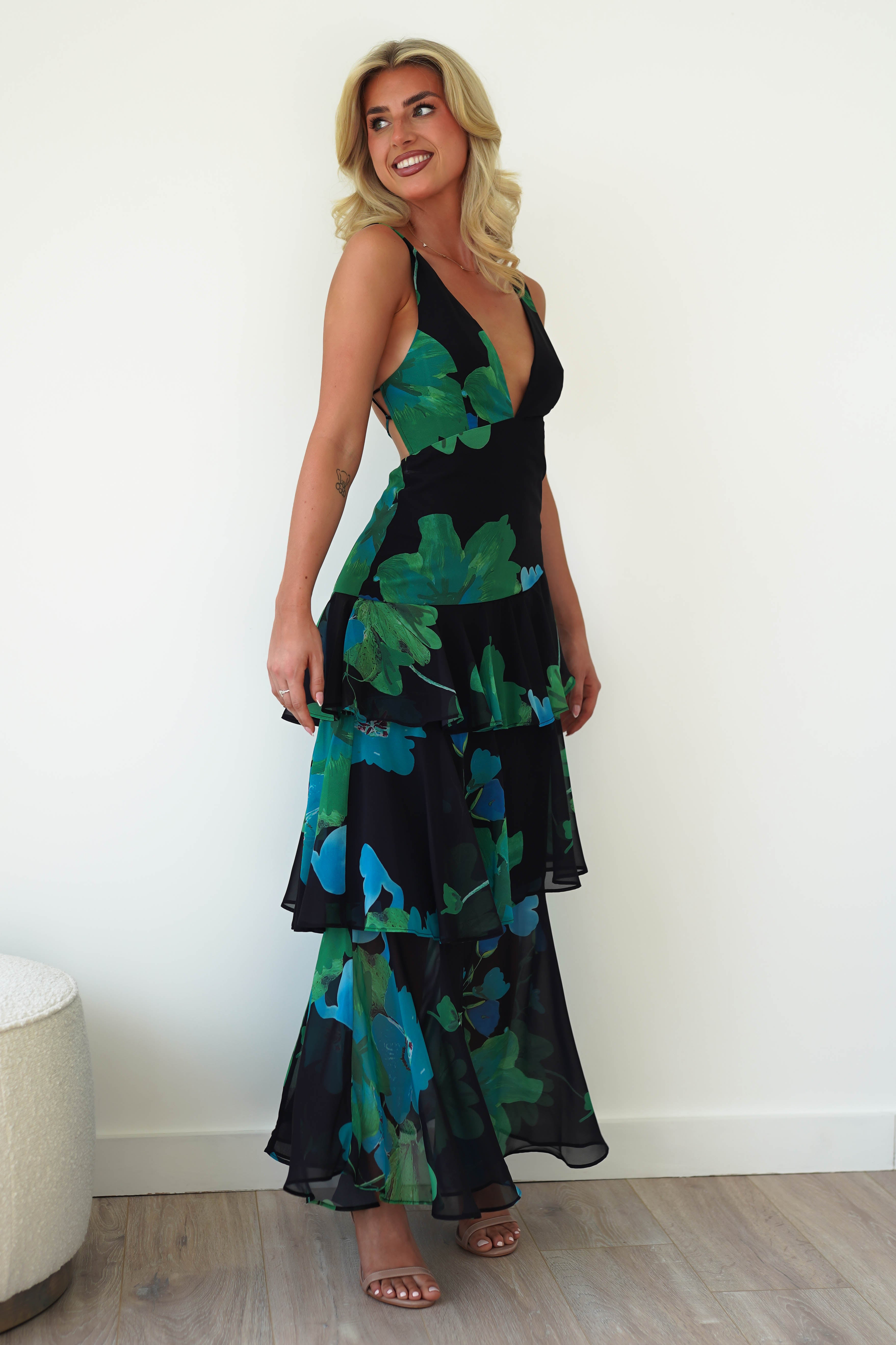 Lenora Floral Print Maxi Dress | Black Print - Oh Hello Clothing