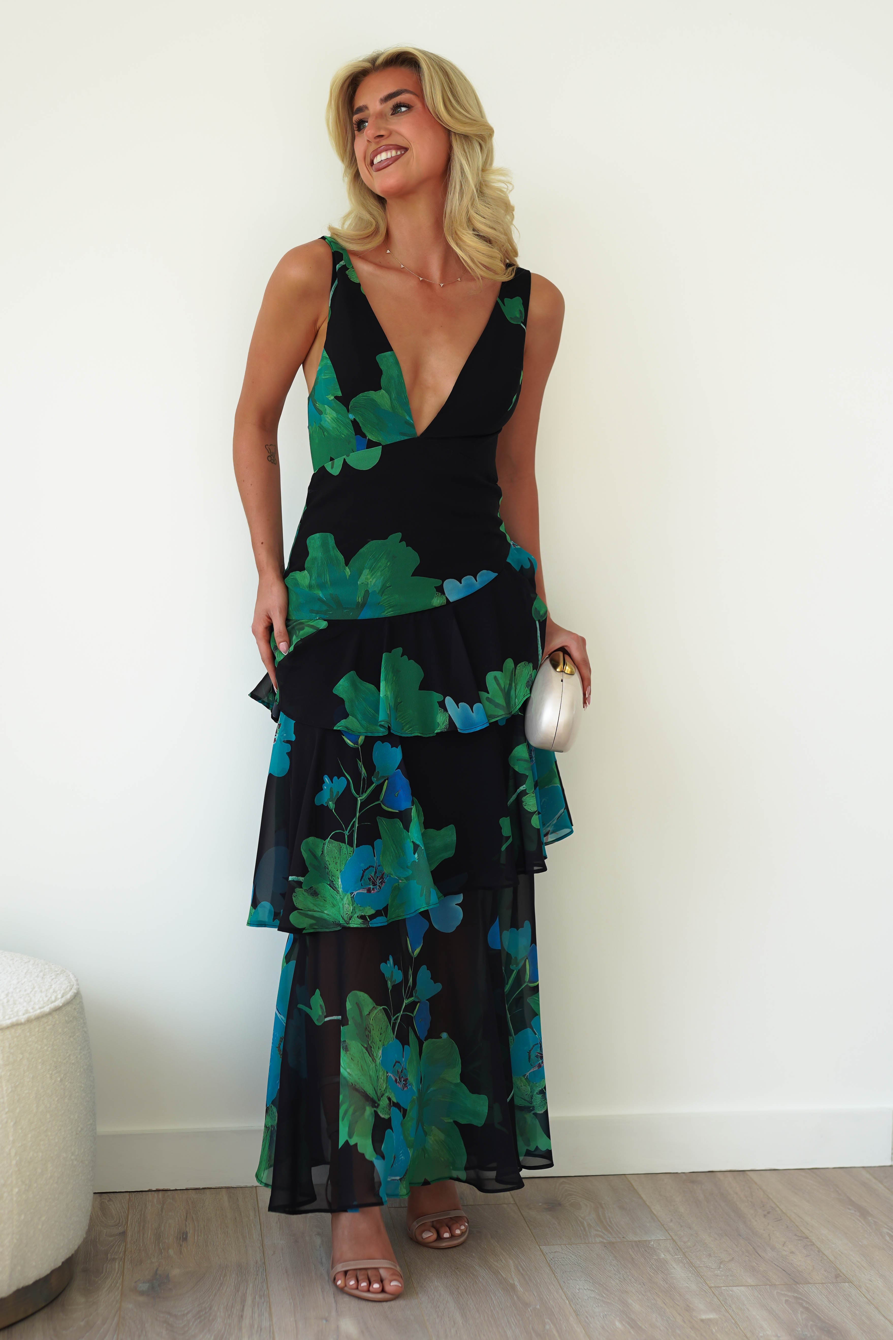 Lenora Floral Print Maxi Dress | Black Print - Oh Hello Clothing