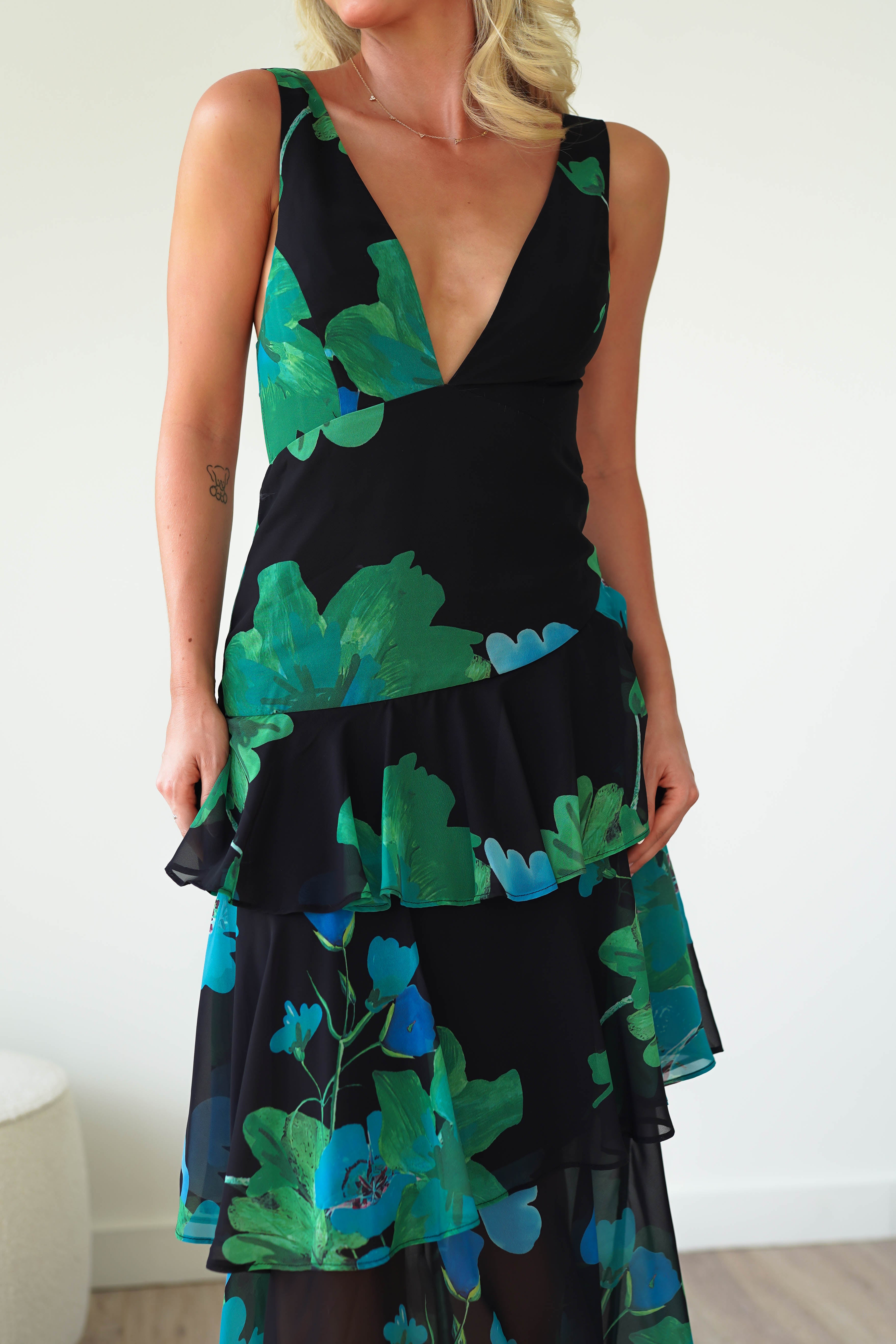 Lenora Floral Print Maxi Dress | Black Print - Oh Hello Clothing