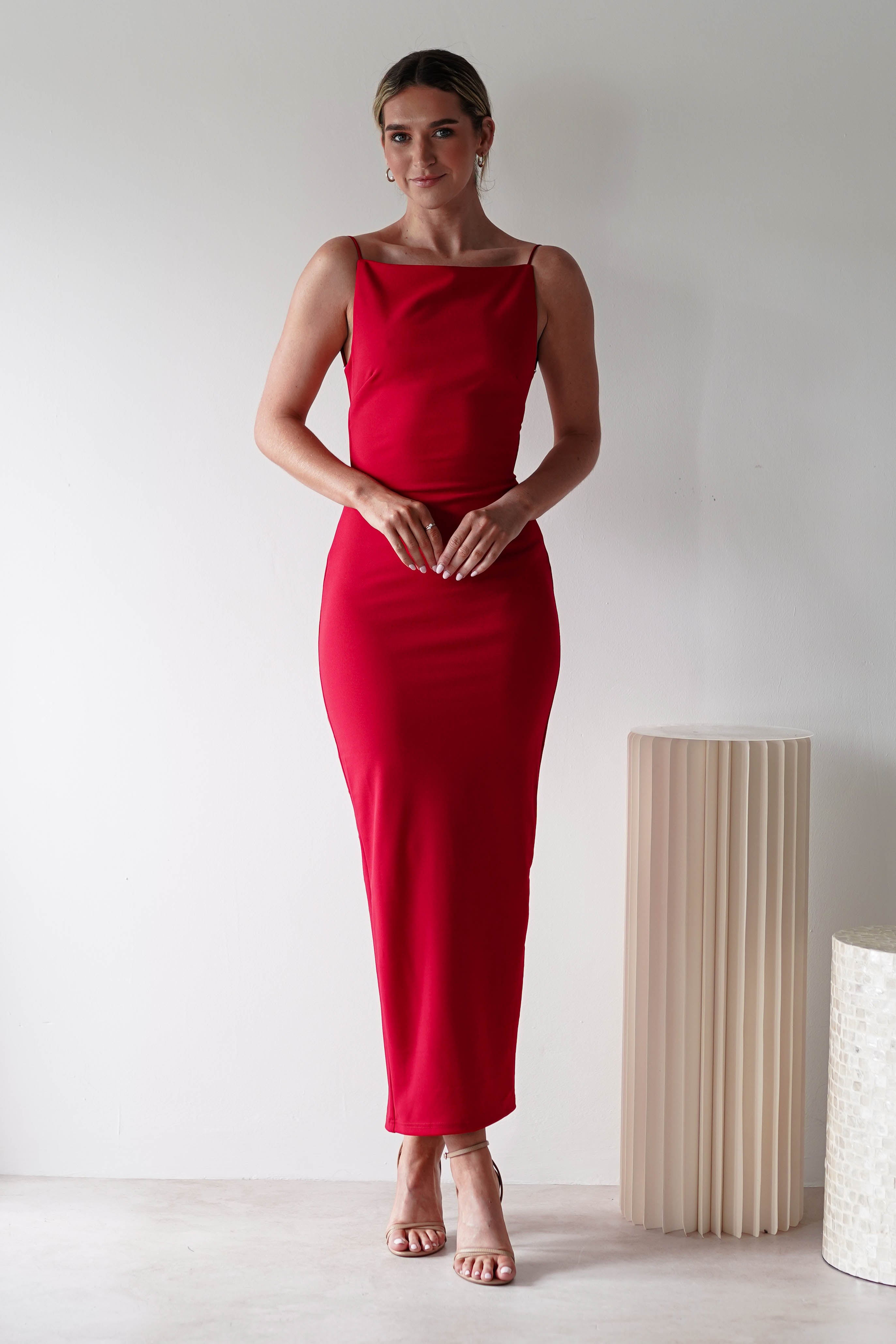 Letty Square Neck Maxi Dress | Red | Oh Hello Clothing | XS (6)
