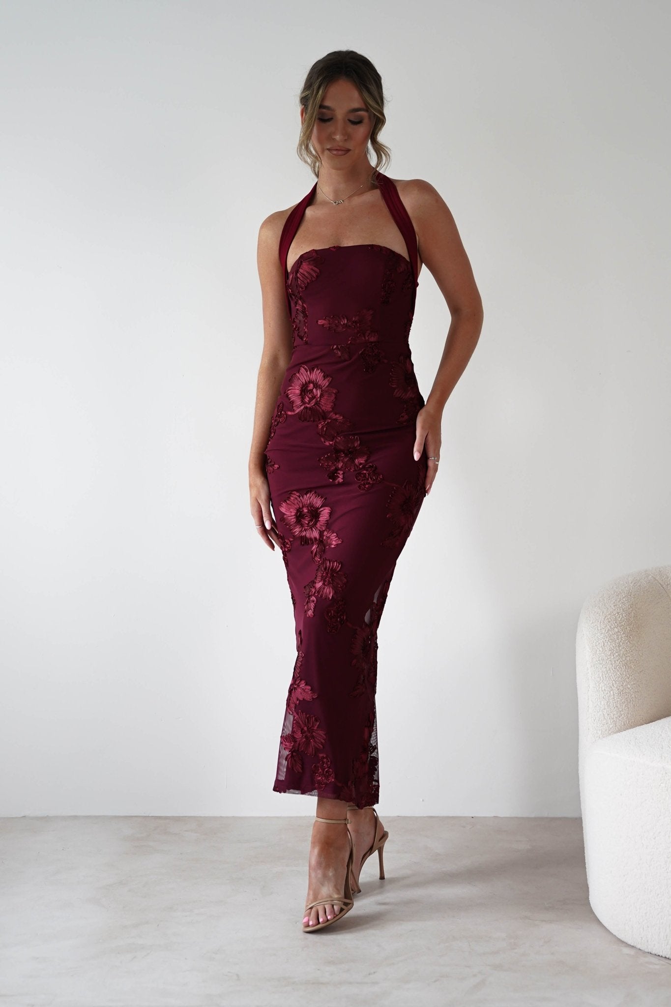 Lilani Textured Midaxi Dress | Wine | Oh Hello Clothing | XS (6)
