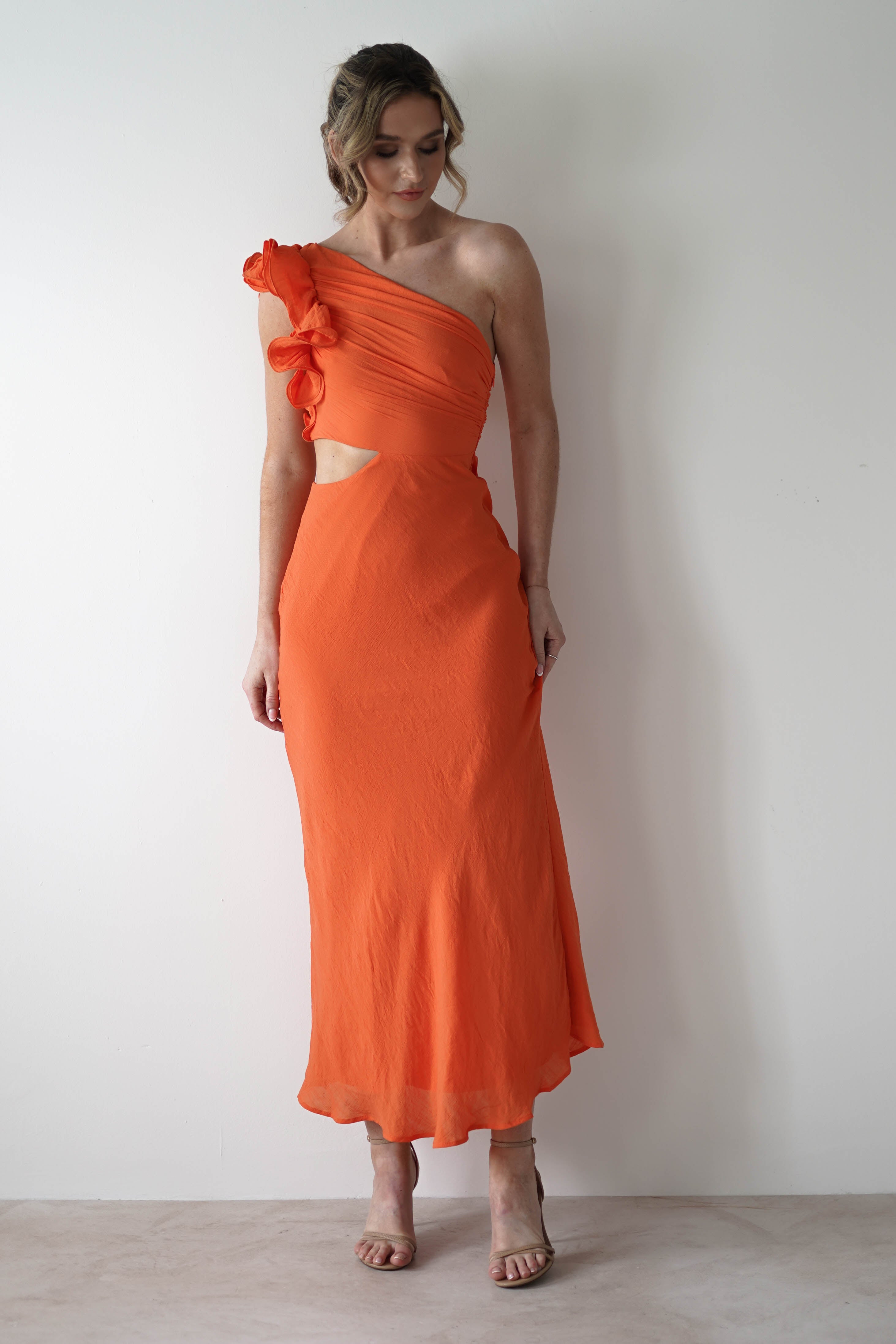 Logen Ruffle Sleeve Midaxi | Orange - Oh Hello Clothing