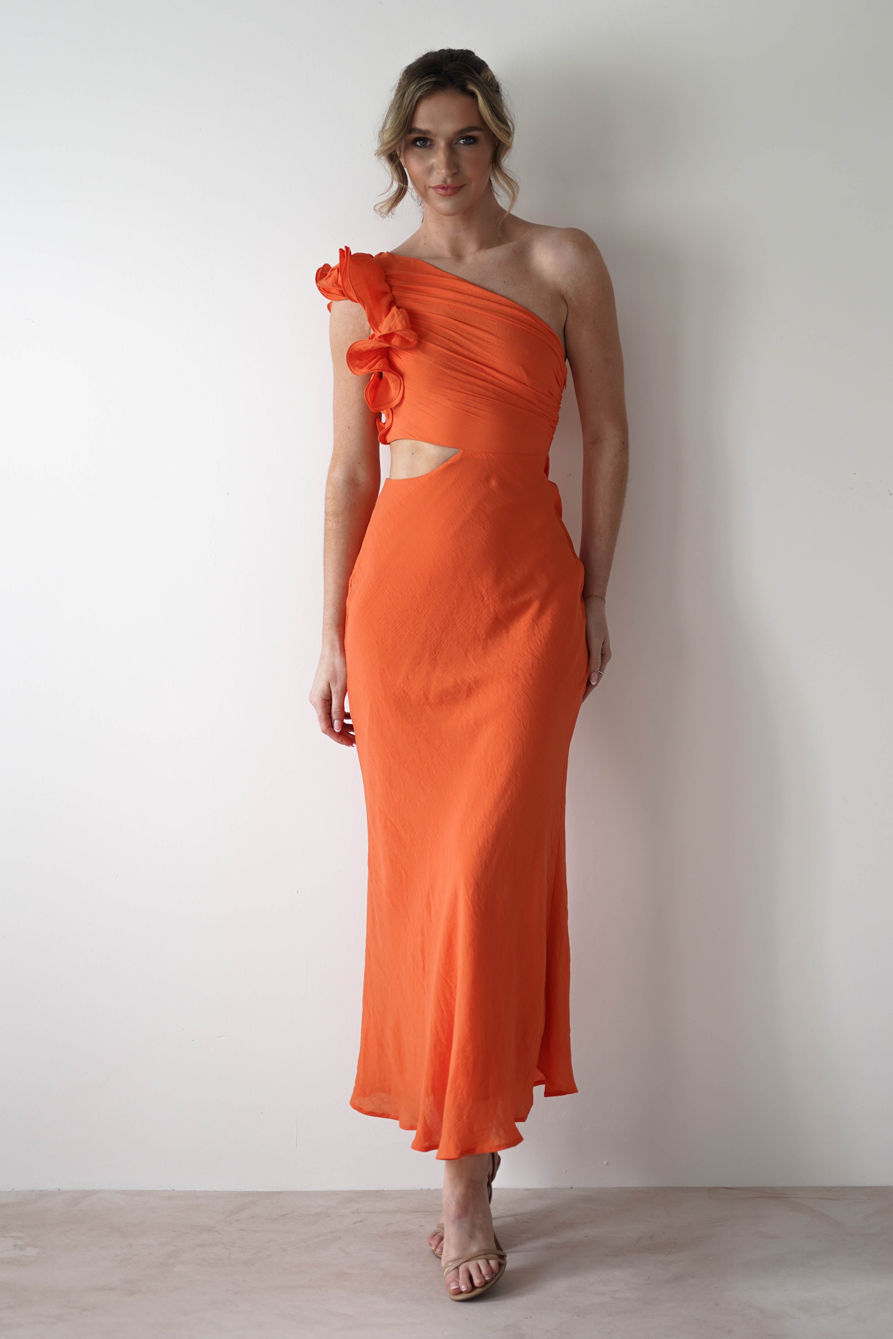 Logen Ruffle Sleeve Midaxi | Orange | Oh Hello Clothing | XS (6)