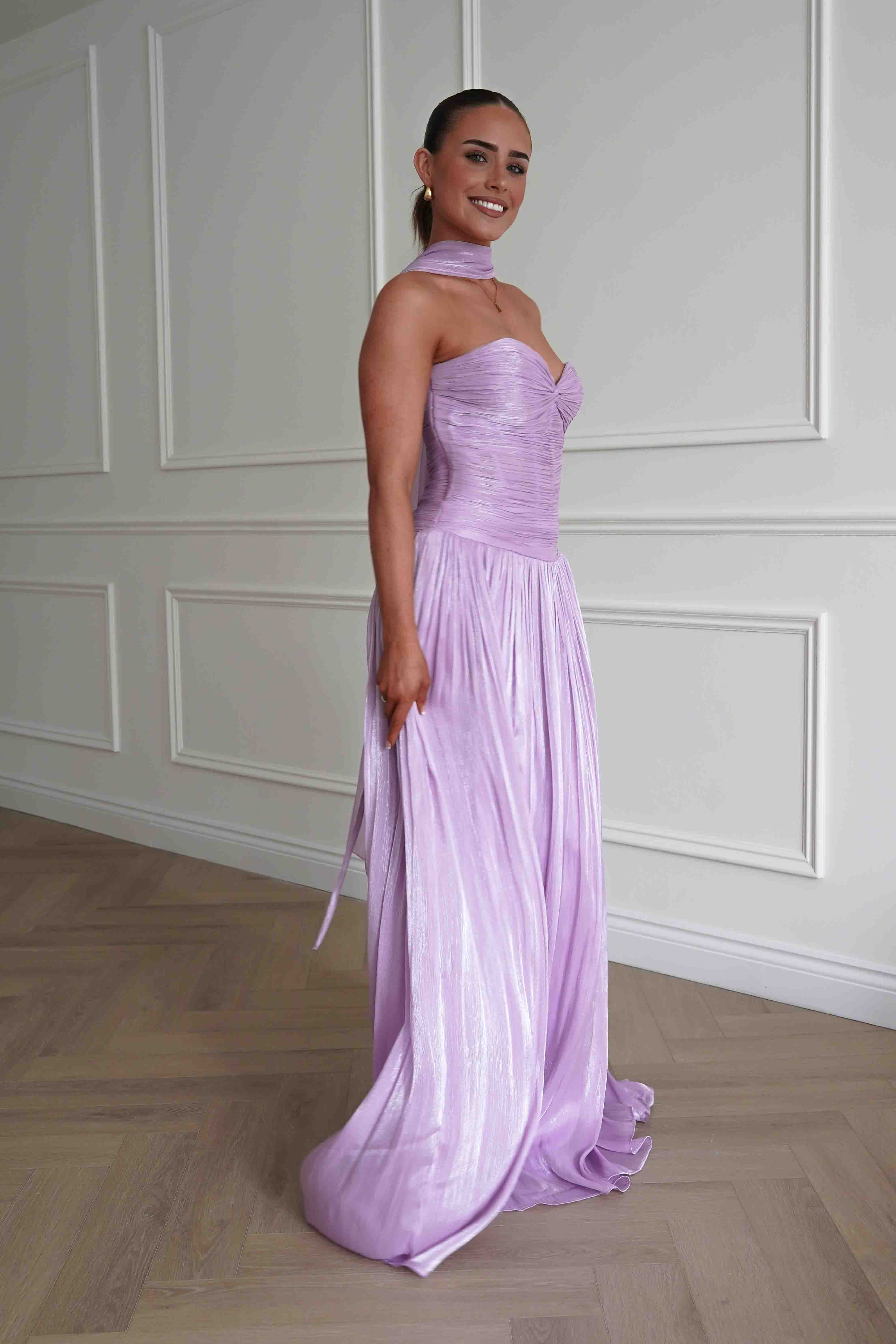 Oh Hello Clothing Dresses > Prom Dresses Longoria Pleated Luminescent Maxi Gown | Lavender