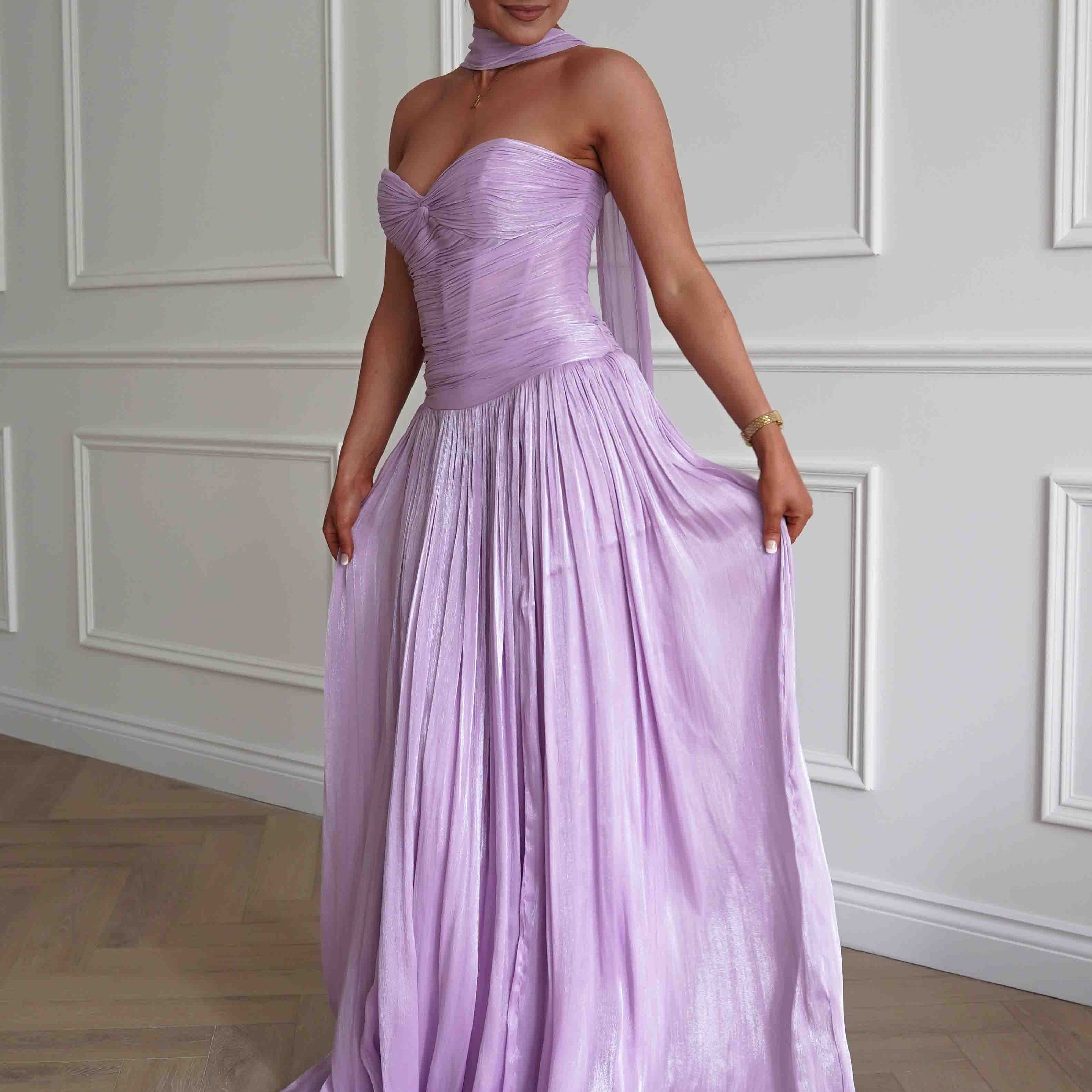 Oh Hello Clothing Dresses > Prom Dresses Longoria Pleated Luminescent Maxi Gown | Lavender