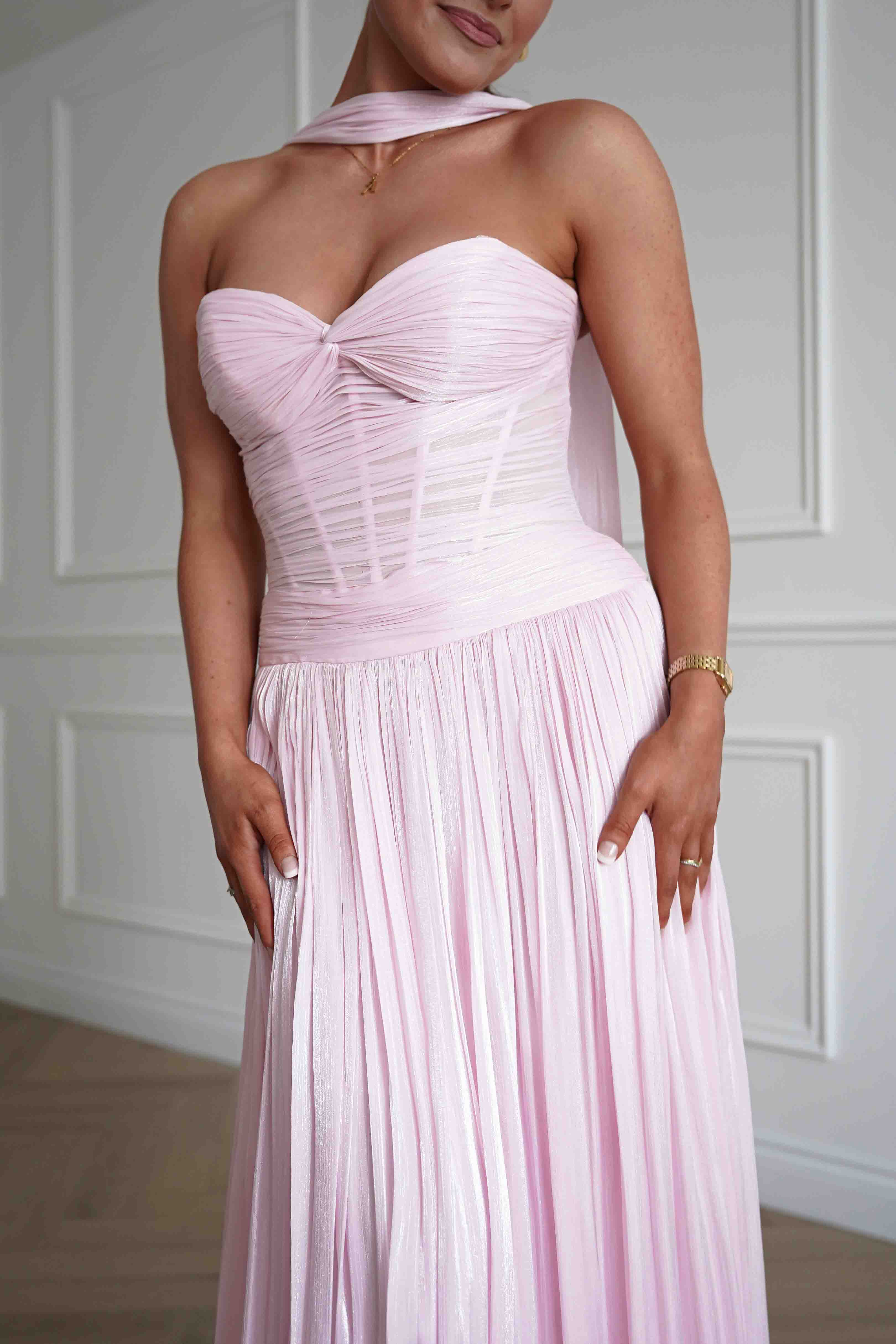 Oh Hello Clothing Dresses > Prom Dresses Longoria Pleated Luminescent Maxi Gown | Pink