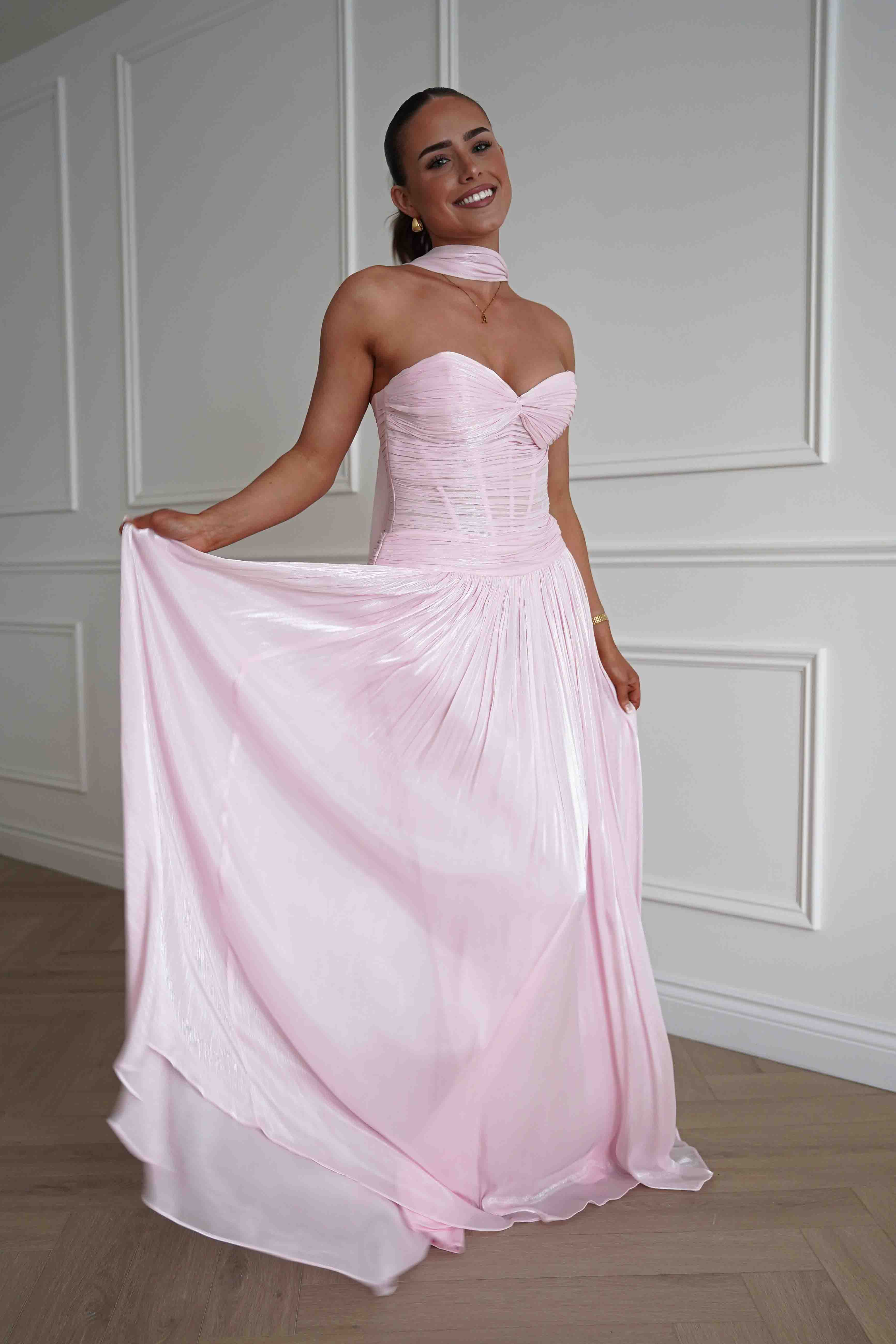 Oh Hello Clothing Dresses > Prom Dresses Longoria Pleated Luminescent Maxi Gown | Pink
