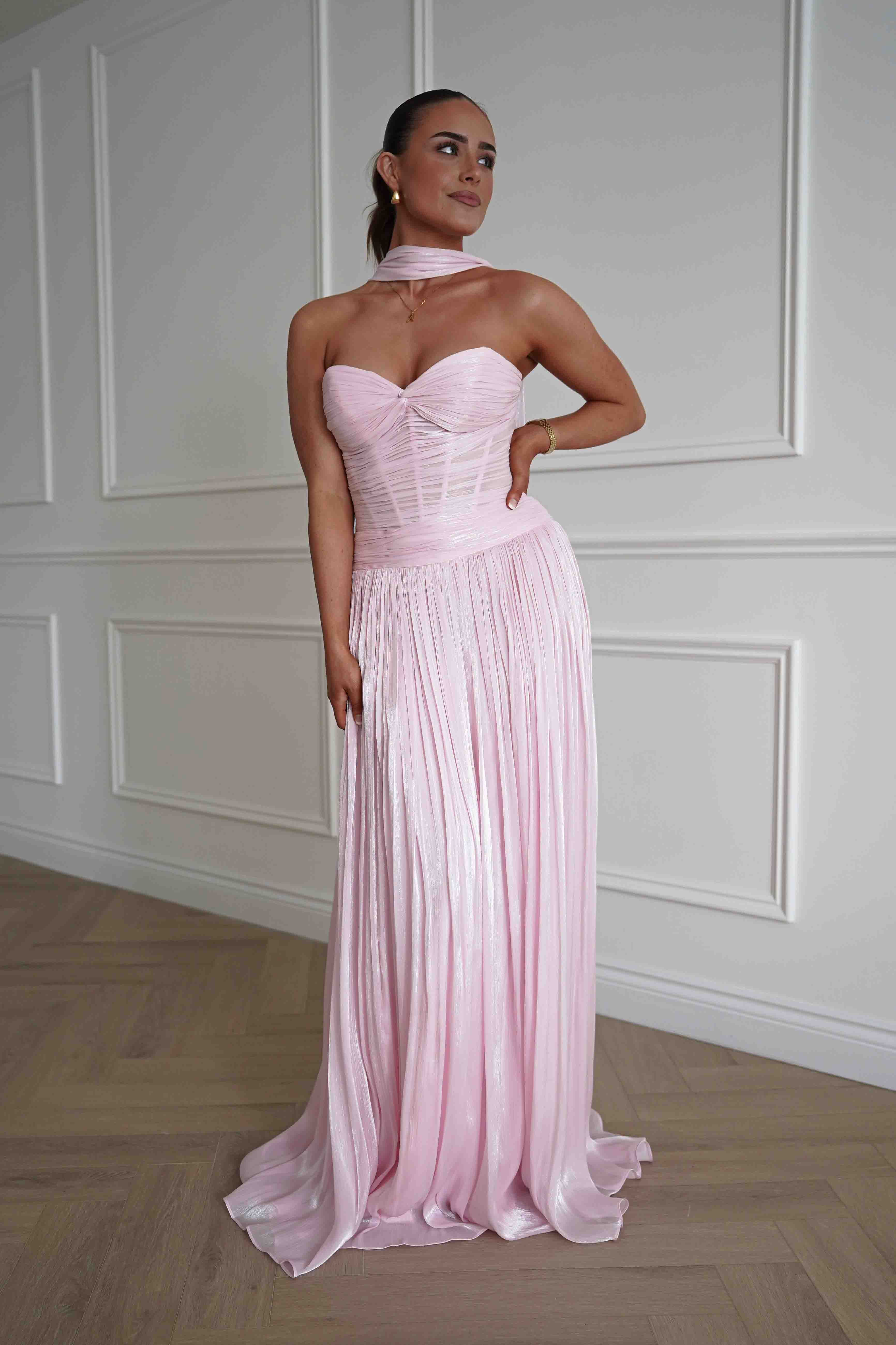 Oh Hello Clothing Dresses > Prom Dresses Longoria Pleated Luminescent Maxi Gown | Pink