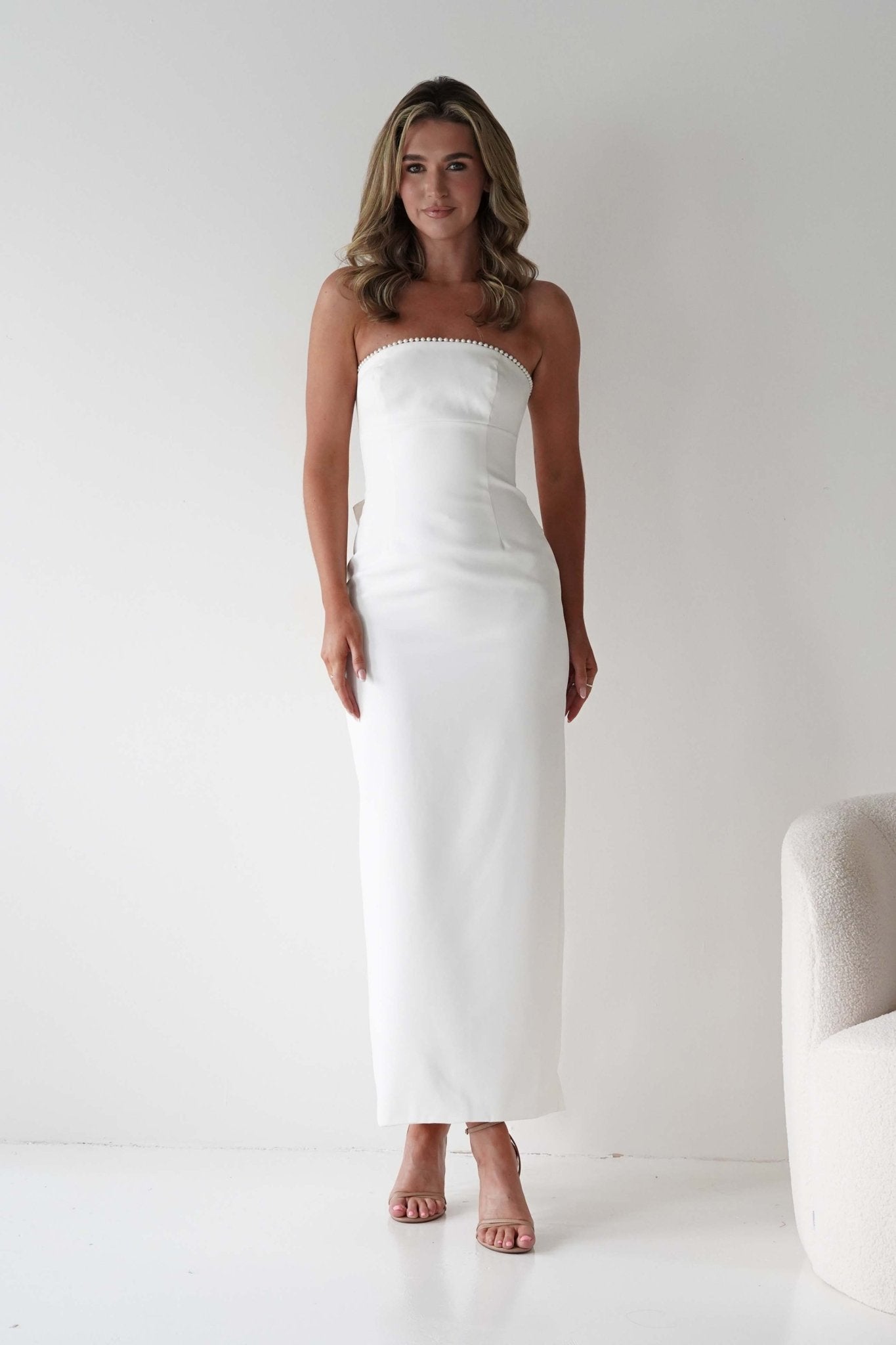 Louisiana Pearl Bow Strapless Dress | White | Oh Hello Clothing | XS (6)