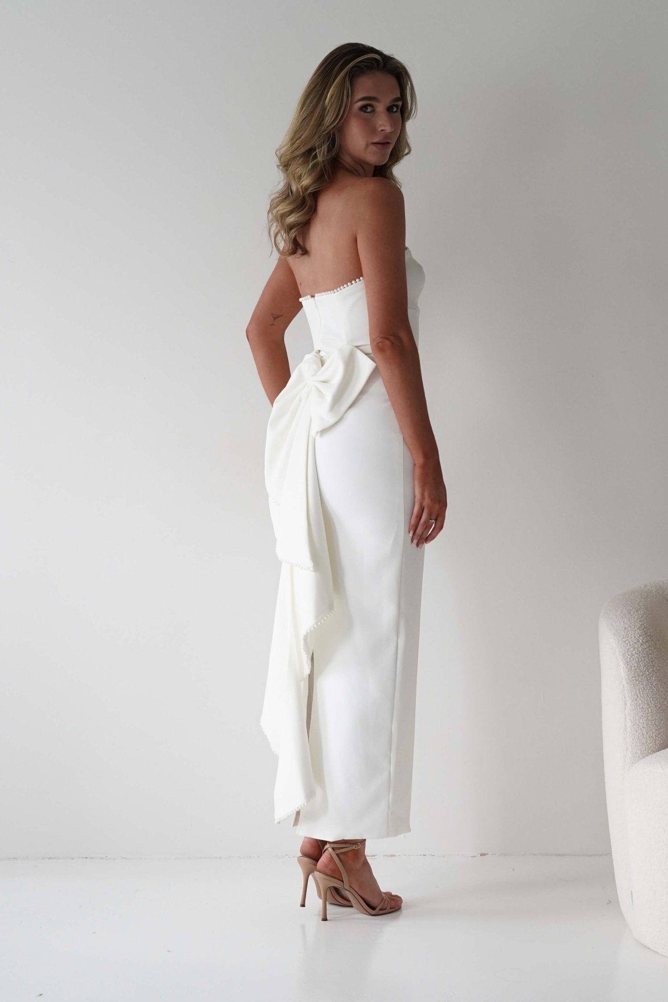 Louisiana Pearl Bow Strapless Dress | White | Oh Hello Clothing | XS (6)