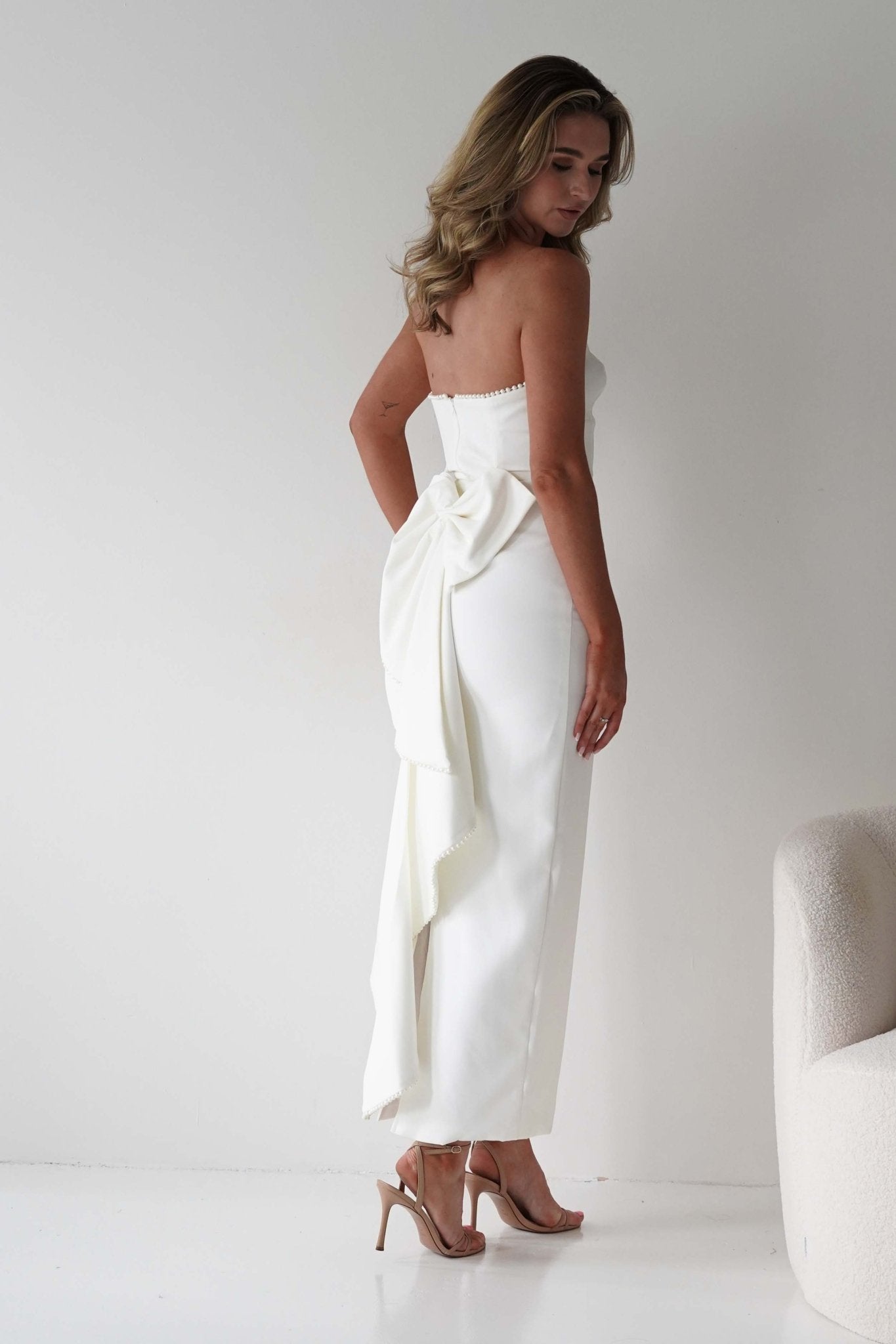 Louisiana Pearl Bow Strapless Dress | White | Oh Hello Clothing | XS (6)