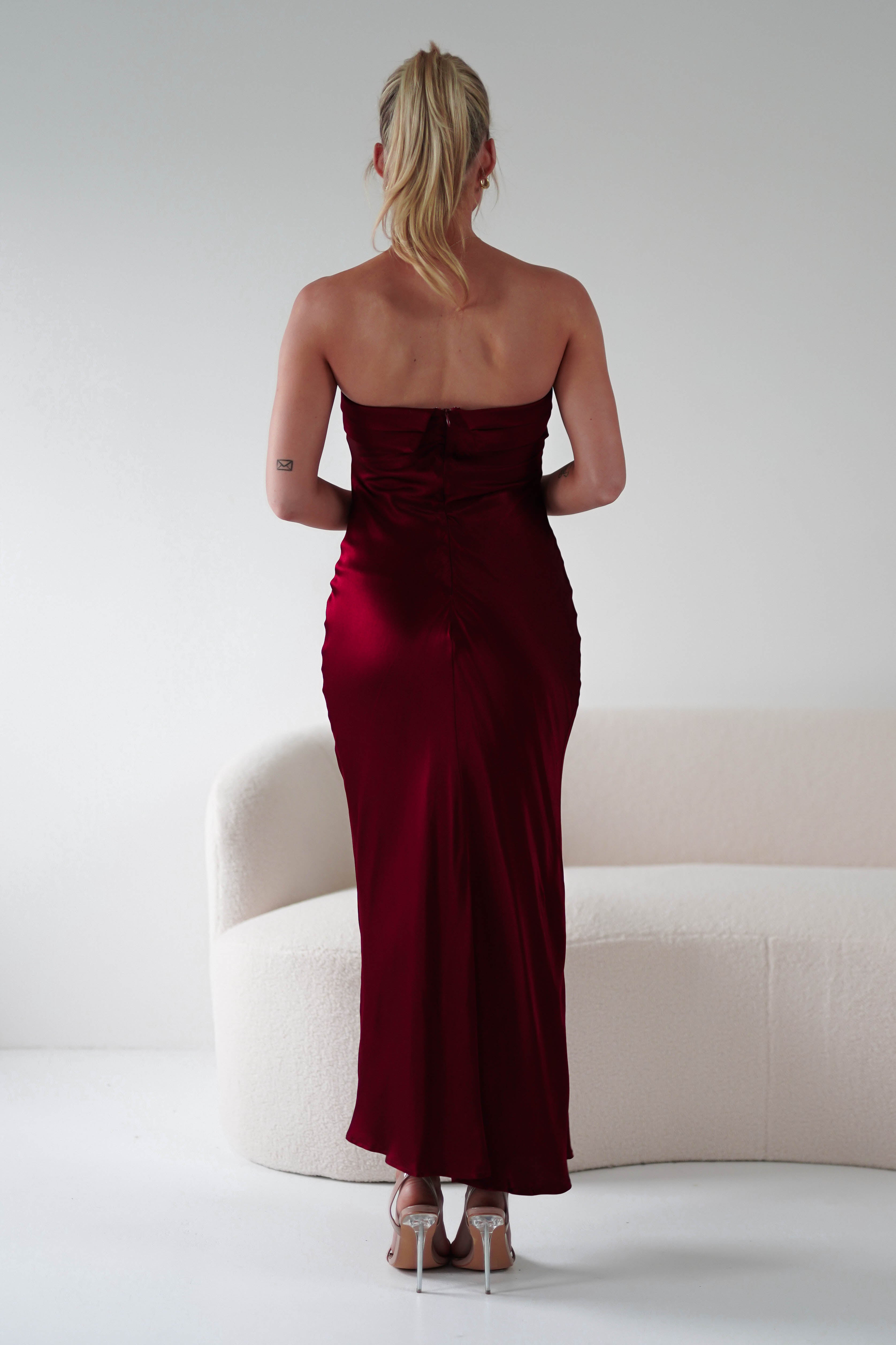 Lucia Soft Satin Slip Midi Dress | Wine | Oh Hello Clothing | XS (6)