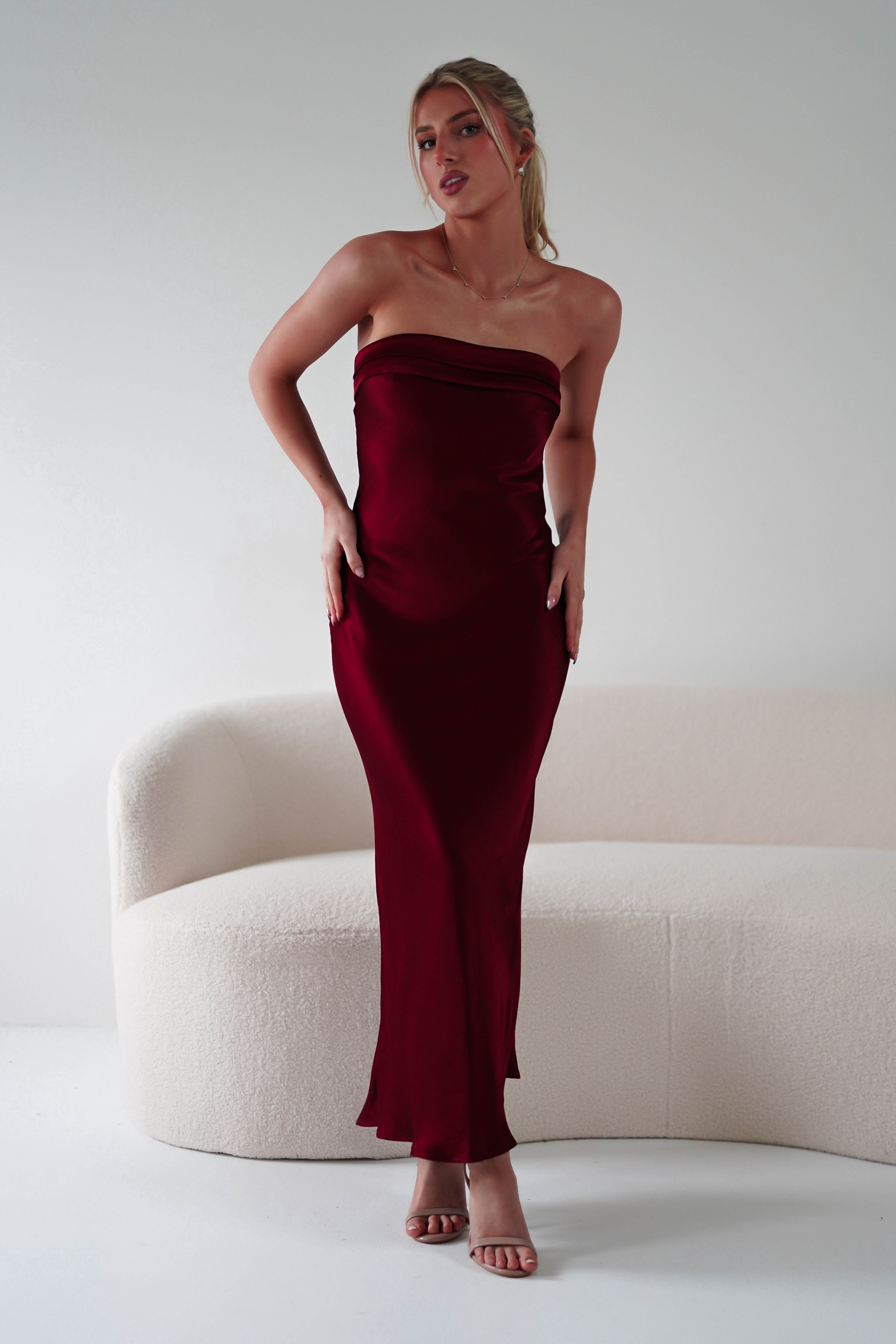 Lucia Soft Satin Slip Midi Dress | Wine | Oh Hello Clothing | XS (6)