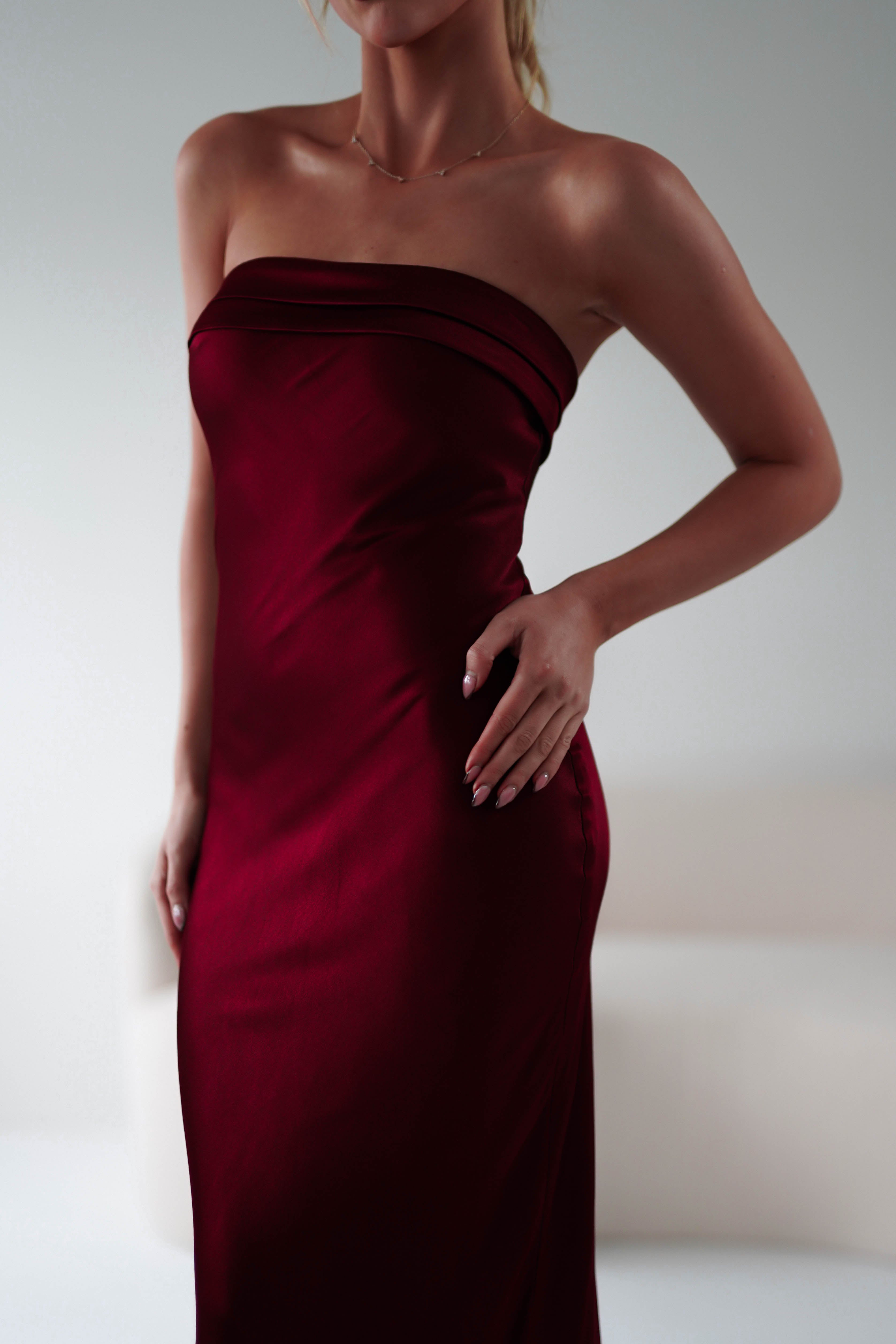 Lucia Soft Satin Slip Midi Dress | Wine | Oh Hello Clothing | XS (6)