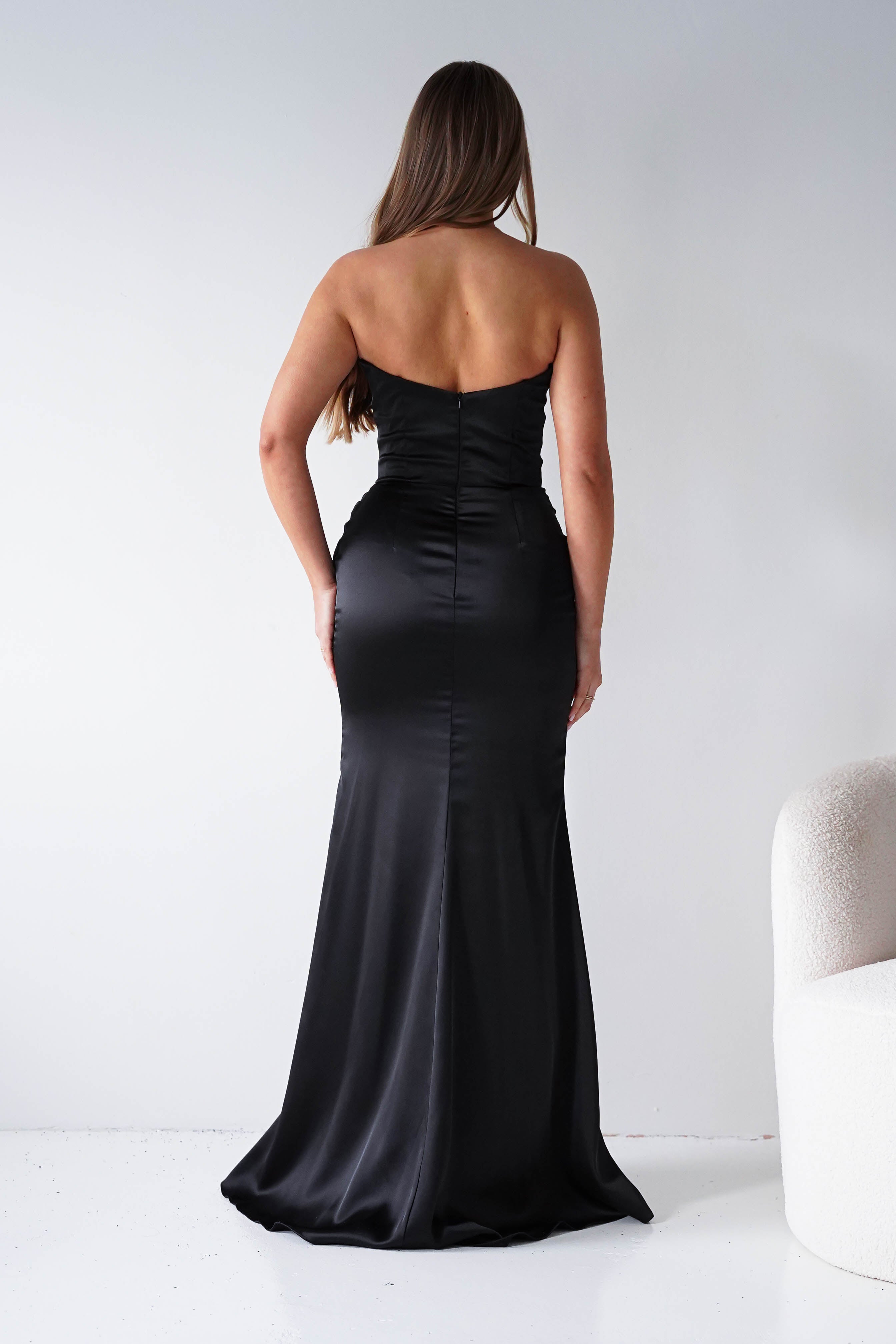 Oh Hello Clothing Dresses > Prom Dresses Lucienne Satin Strapless Maxi Dress | Black