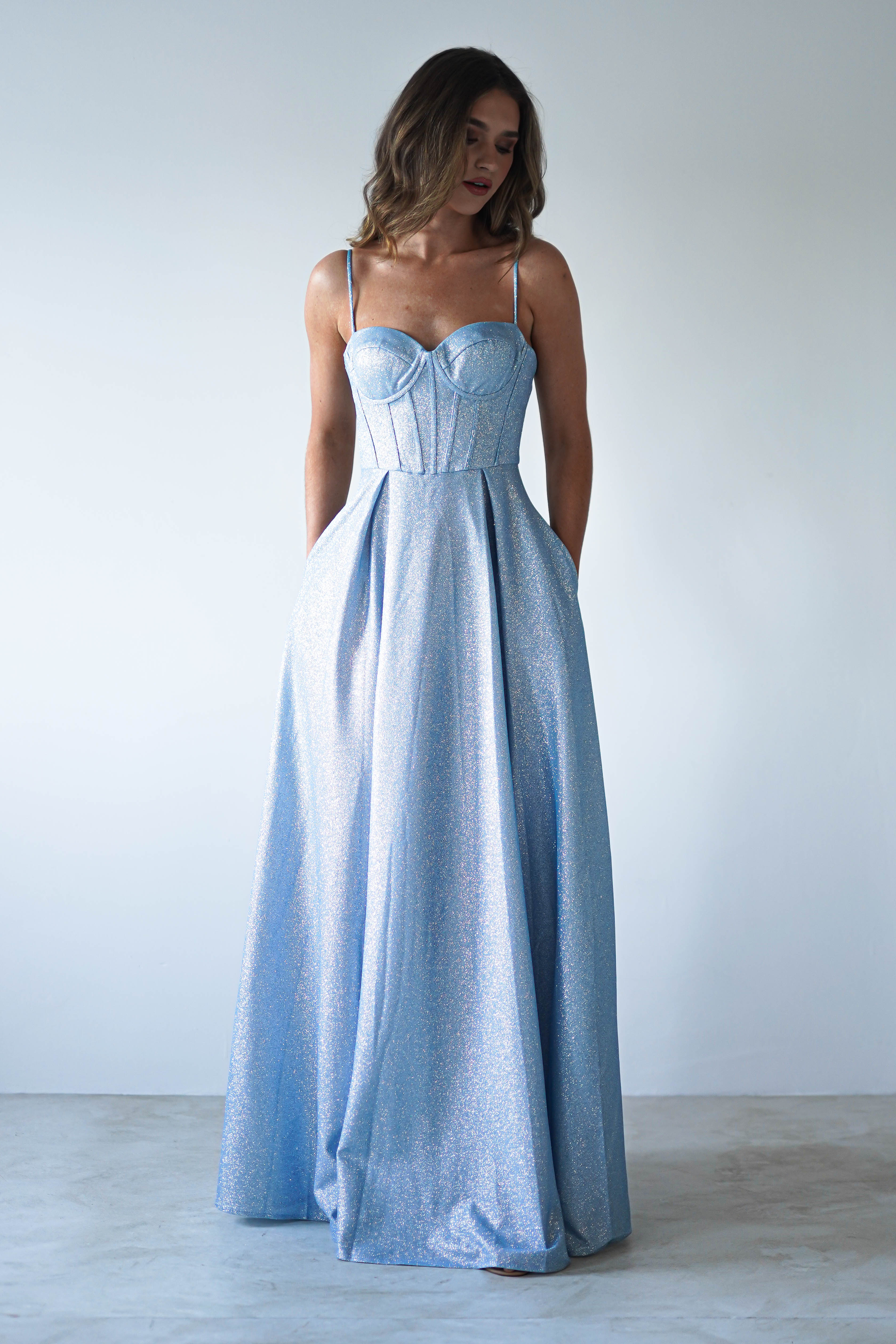 Luna Glitter Corset Aline Gown | Blue | Oh Hello Clothing | XS (6)