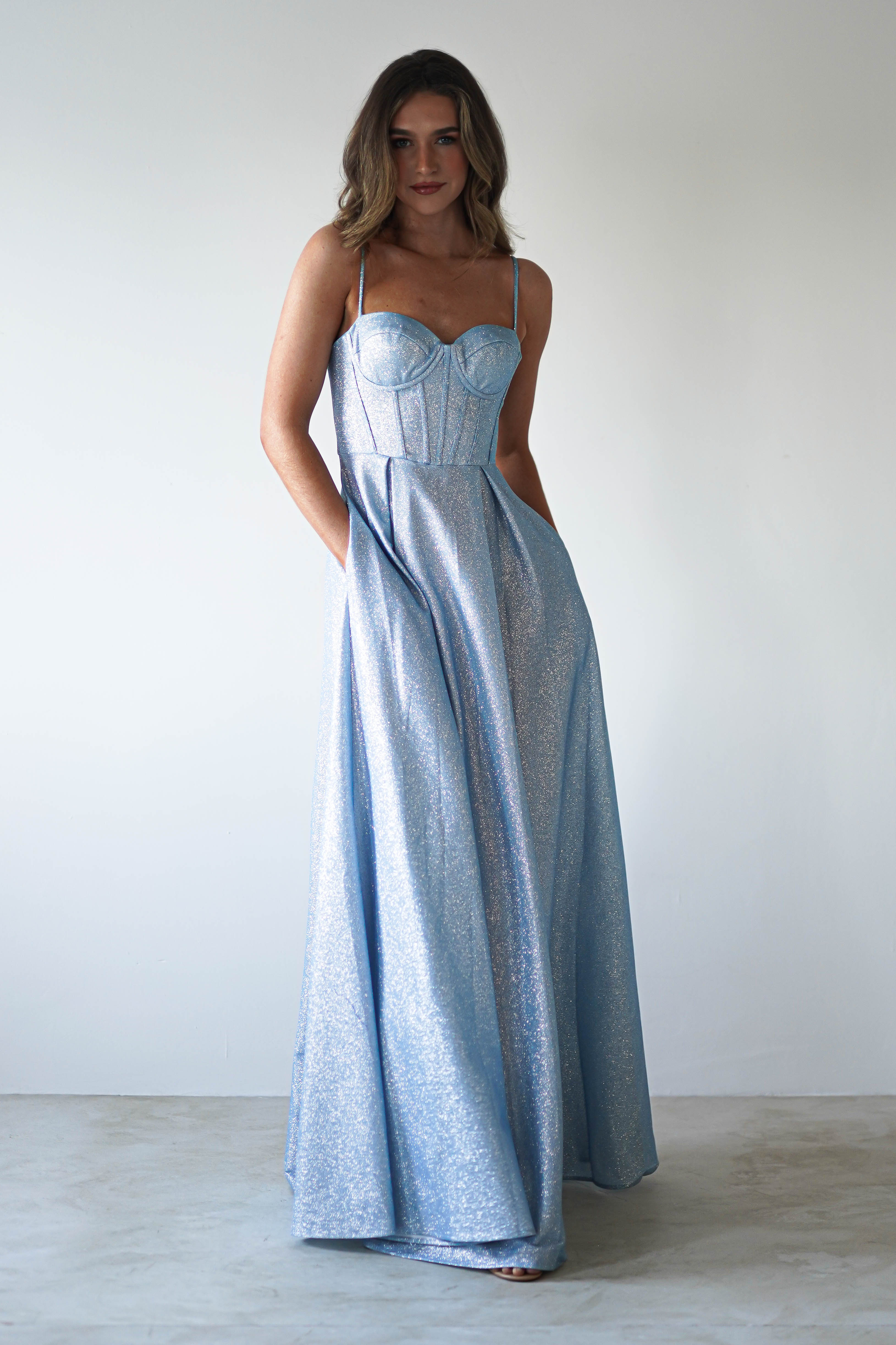 Luna Glitter Corset Aline Gown | Blue | Oh Hello Clothing | XS (6)