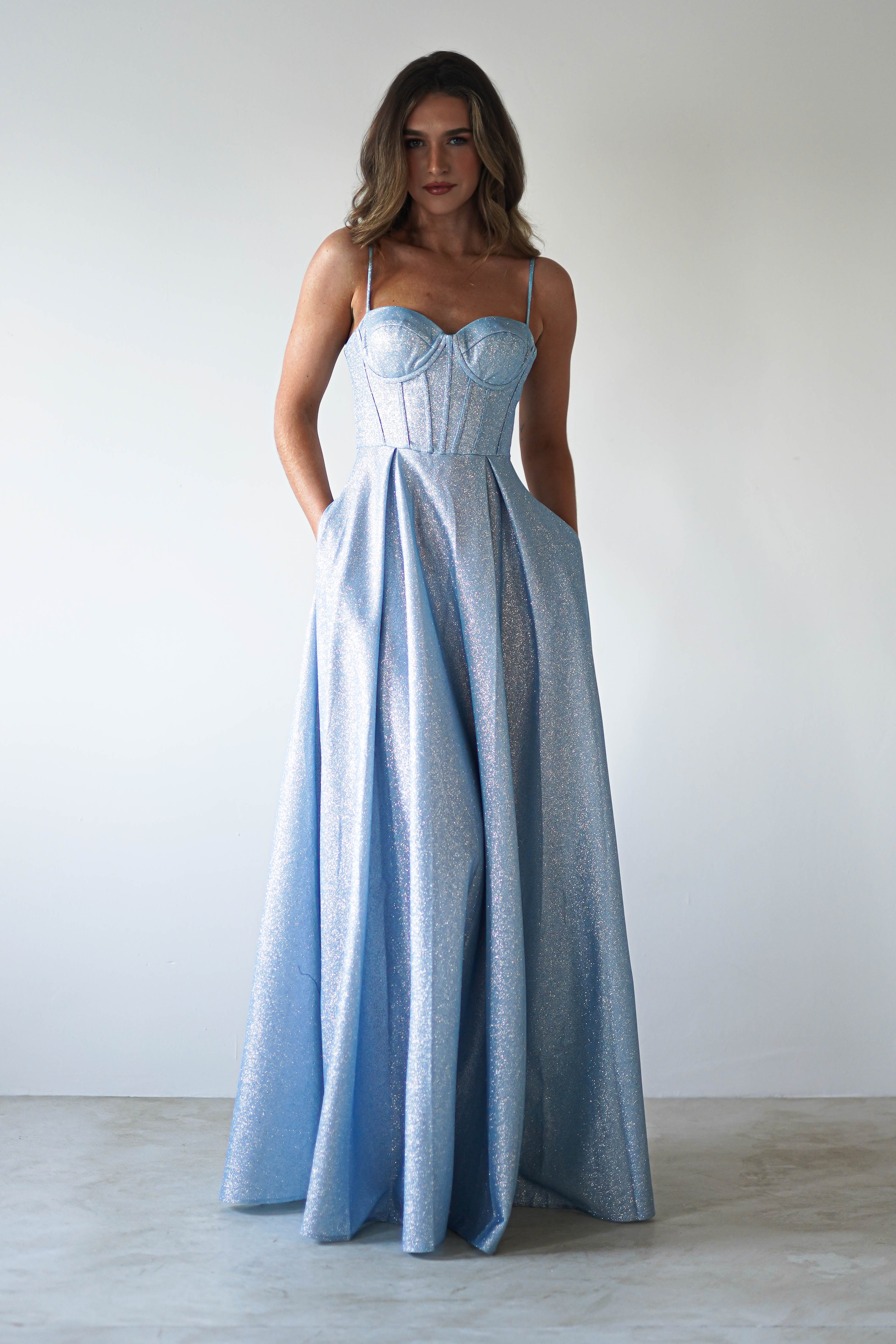 Luna Glitter Corset Aline Gown | Blue | Oh Hello Clothing | XS (6)