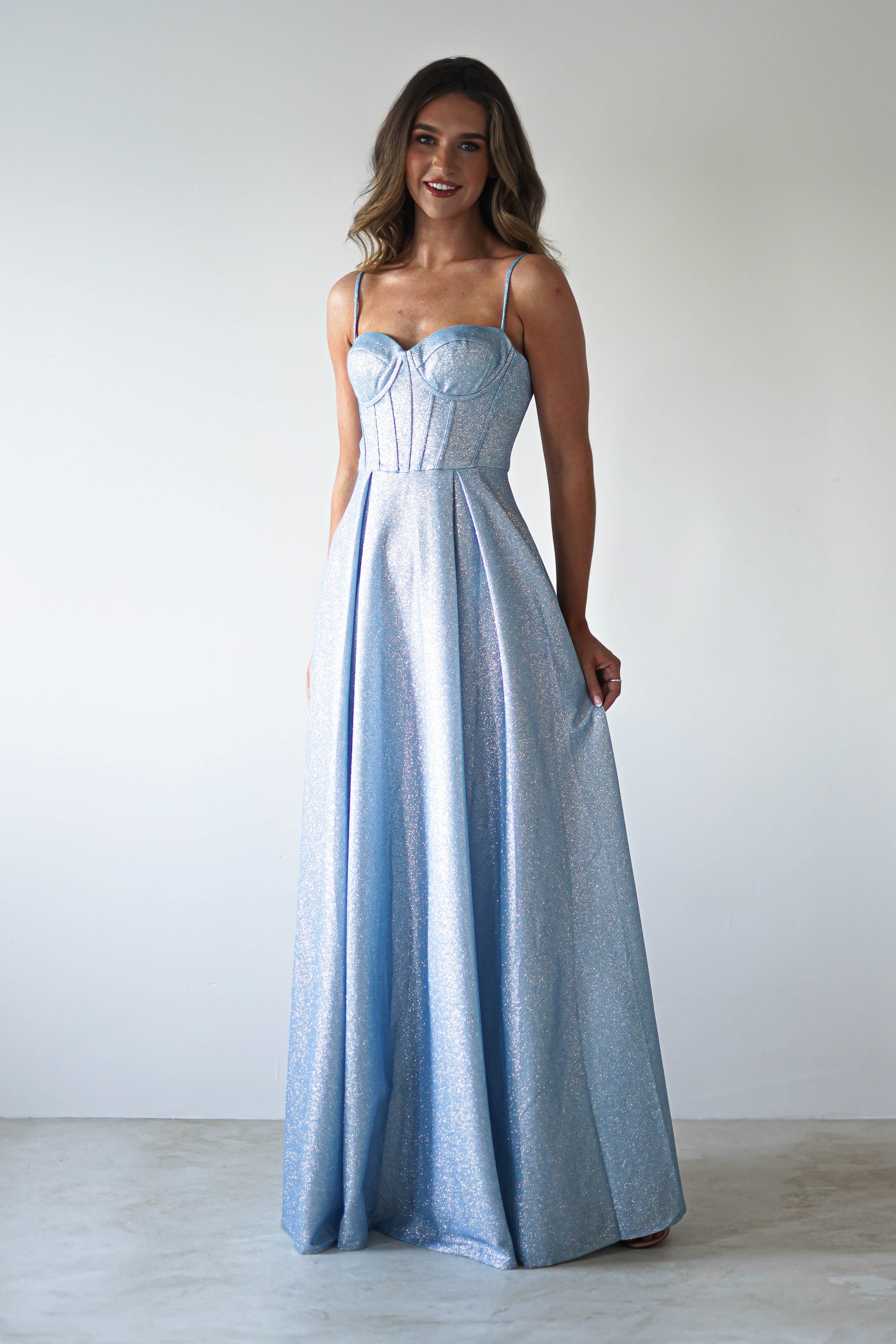 Luna Glitter Corset Aline Gown | Blue | Oh Hello Clothing | XS (6)