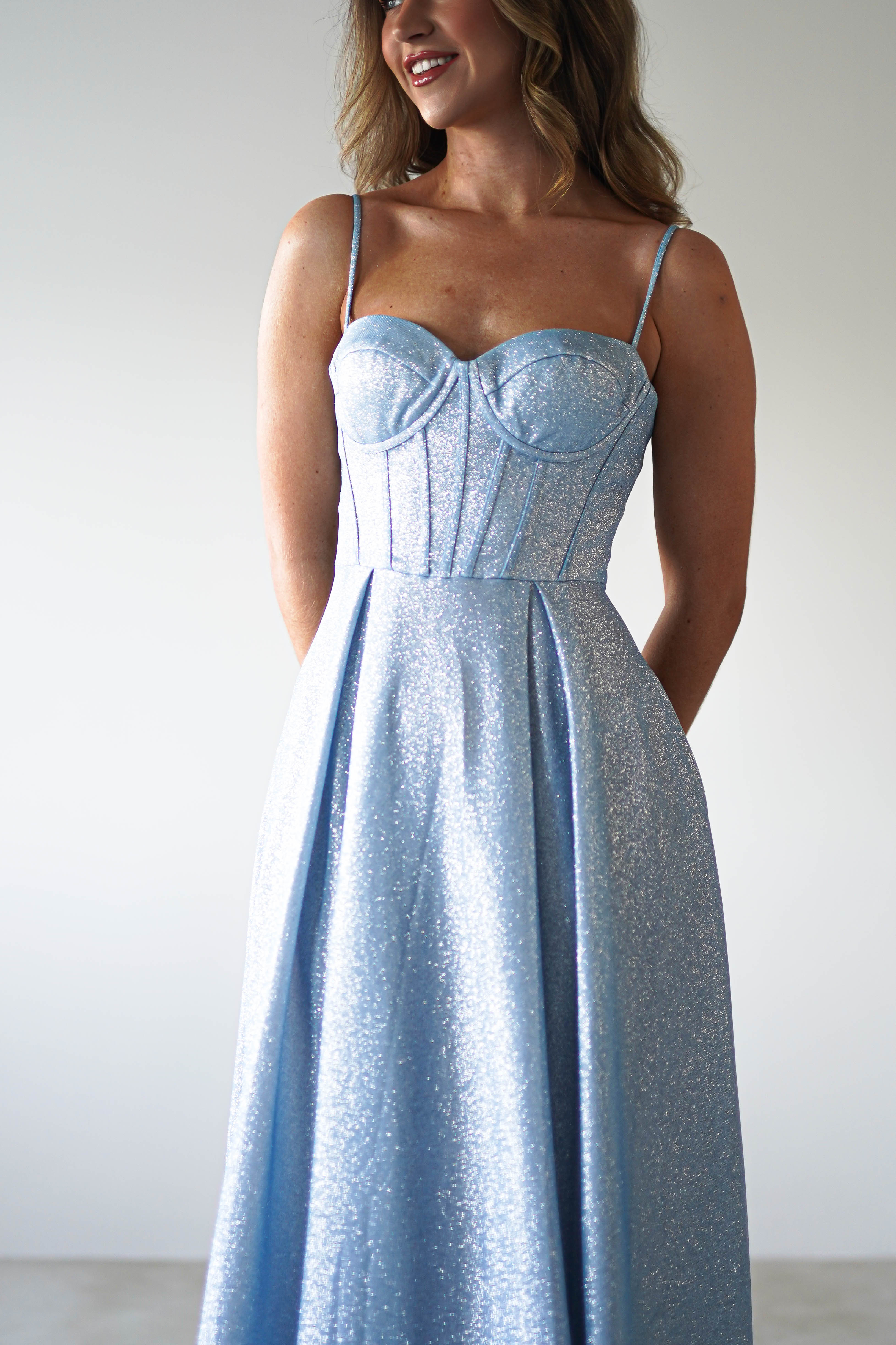 Luna Glitter Corset Aline Gown | Blue | Oh Hello Clothing | XS (6)