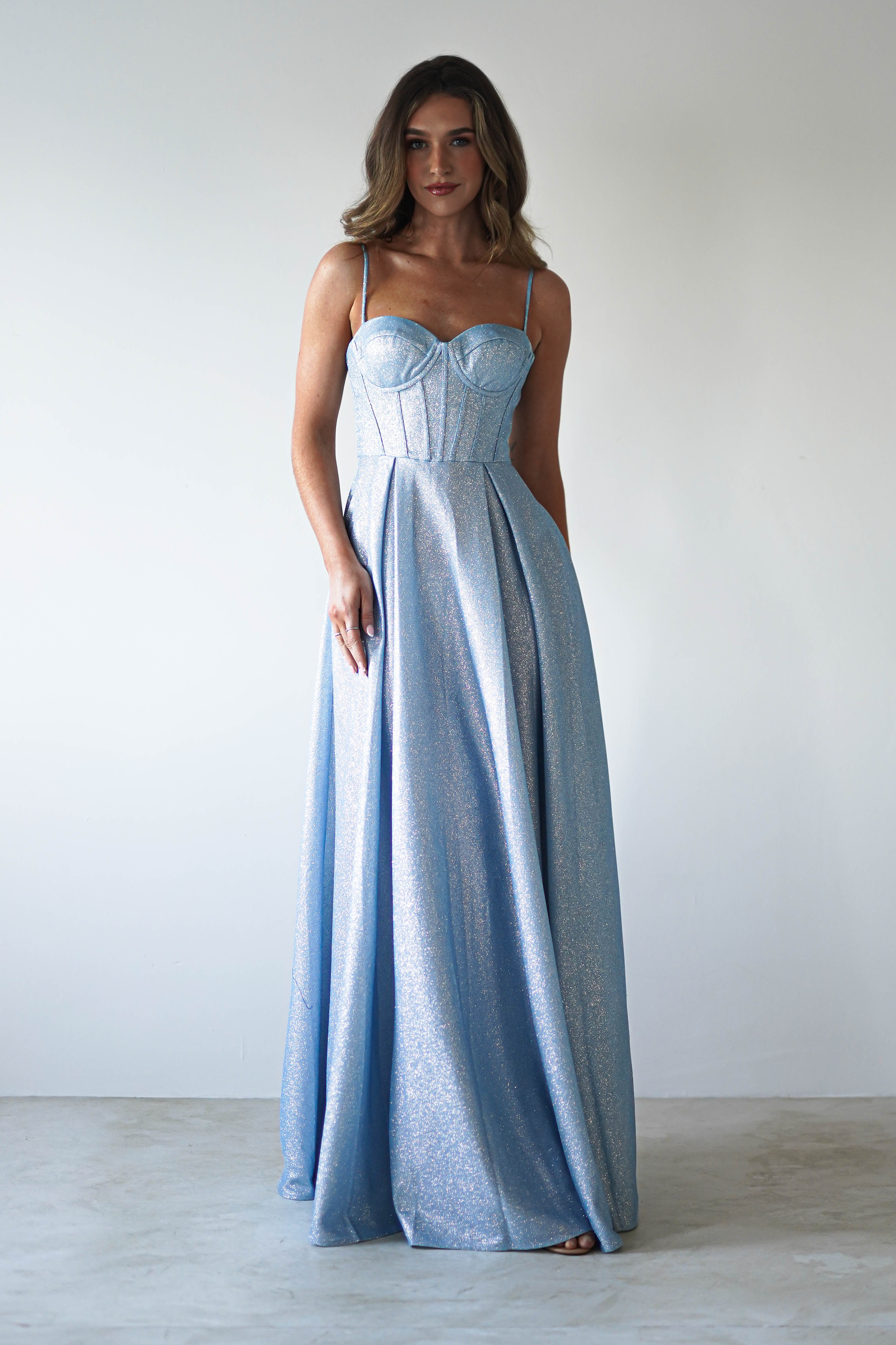 Luna Glitter Corset Aline Gown | Blue - Oh Hello Clothing