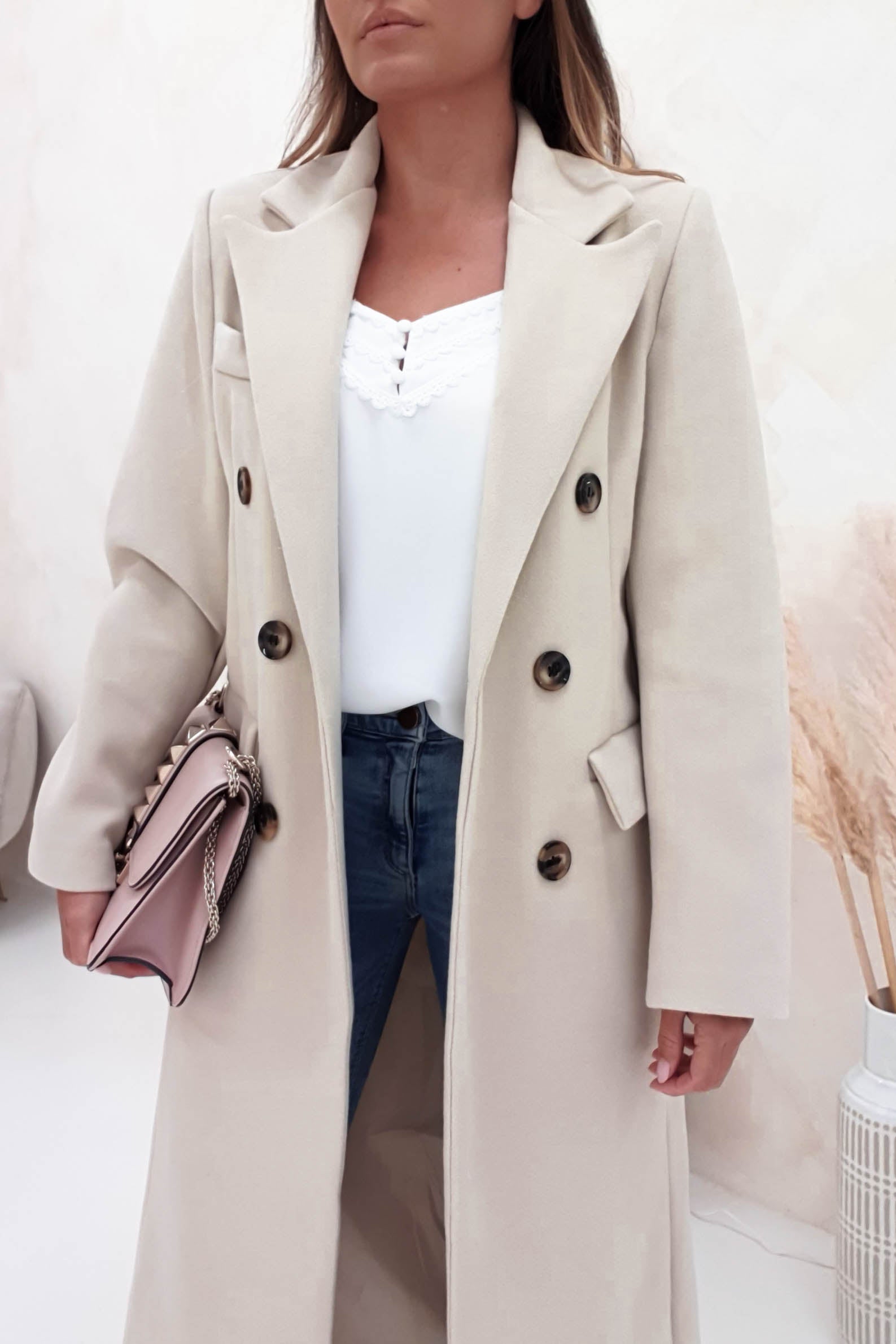 Lutetia Cream Tailored Coat Beige Oh Hello Clothing