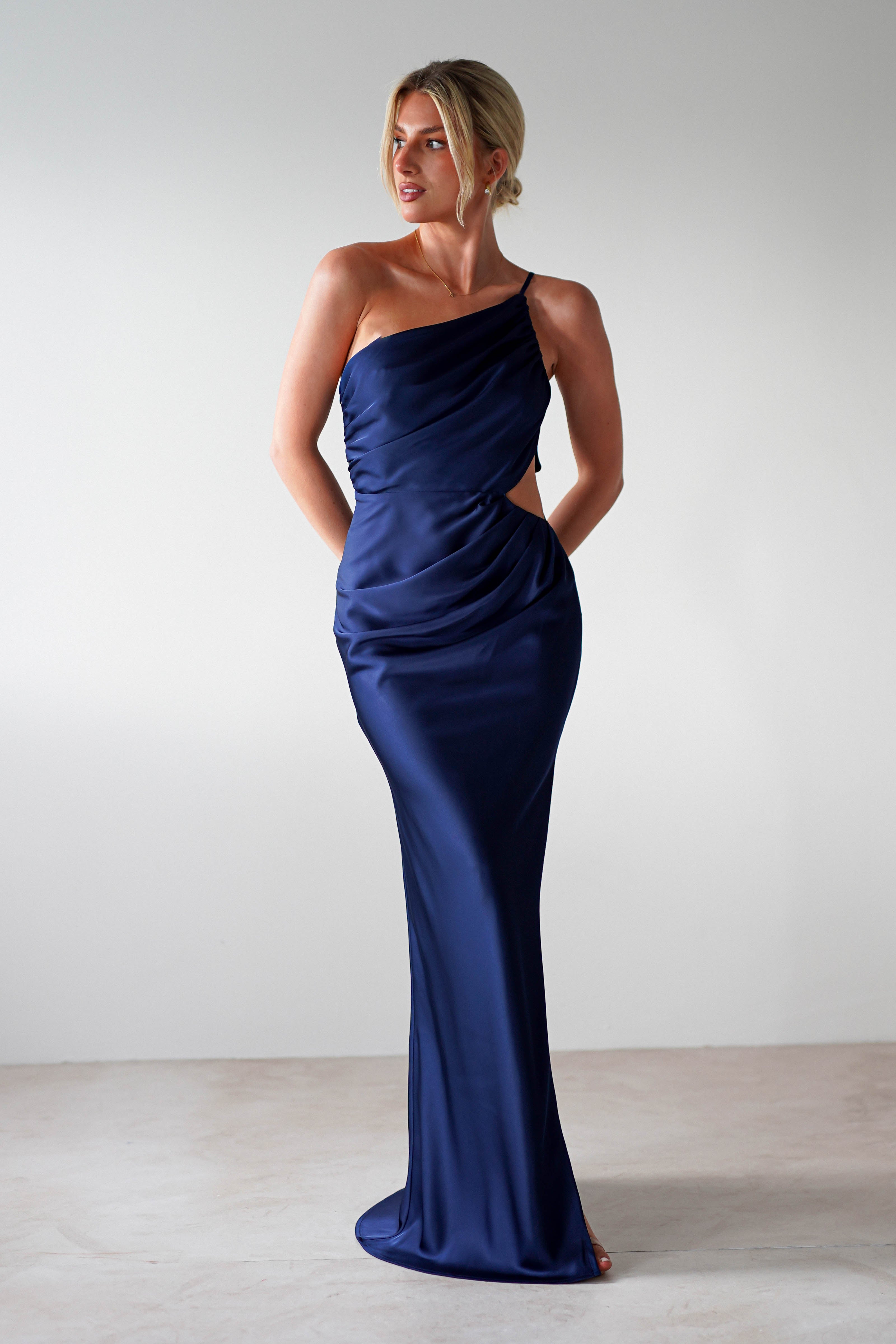 Lyra Soft Matte Satin Maxi Dress | Navy | Oh Hello Clothing | XS (6)