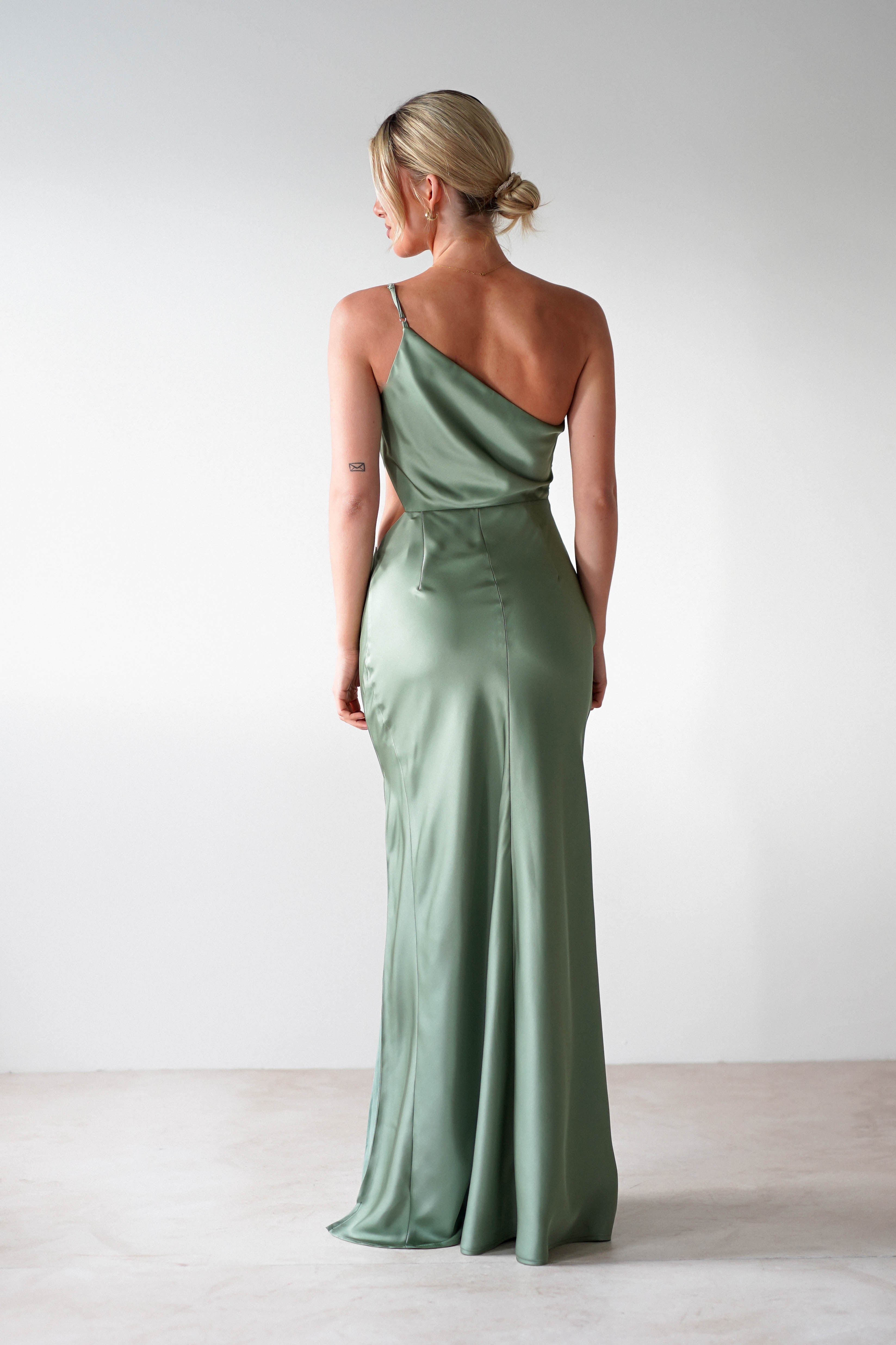 Lyra Soft Matte Satin Maxi Dress | Olive | Oh Hello Clothing | XS (6)