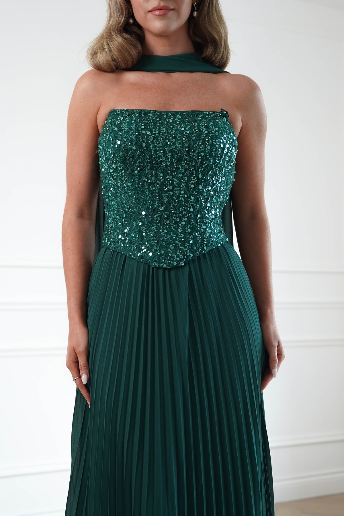Oh Hello Clothing Women > Clothing > Dresses Madelyn Strapless Pleated Maxi Dress | Emerald Green