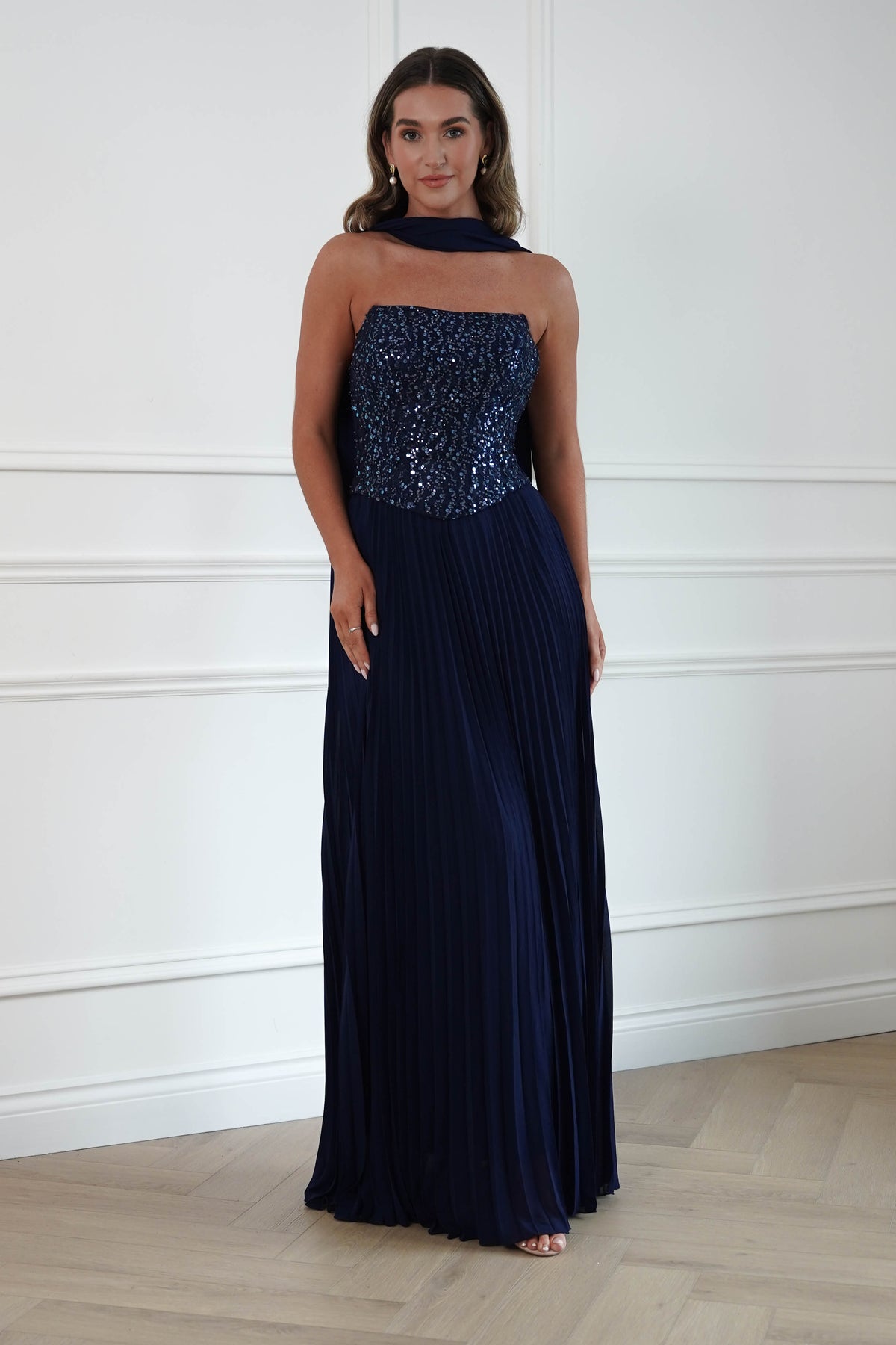 Oh Hello Clothing Women > Clothing > Dresses Madelyn Strapless Pleated Maxi Dress | Navy