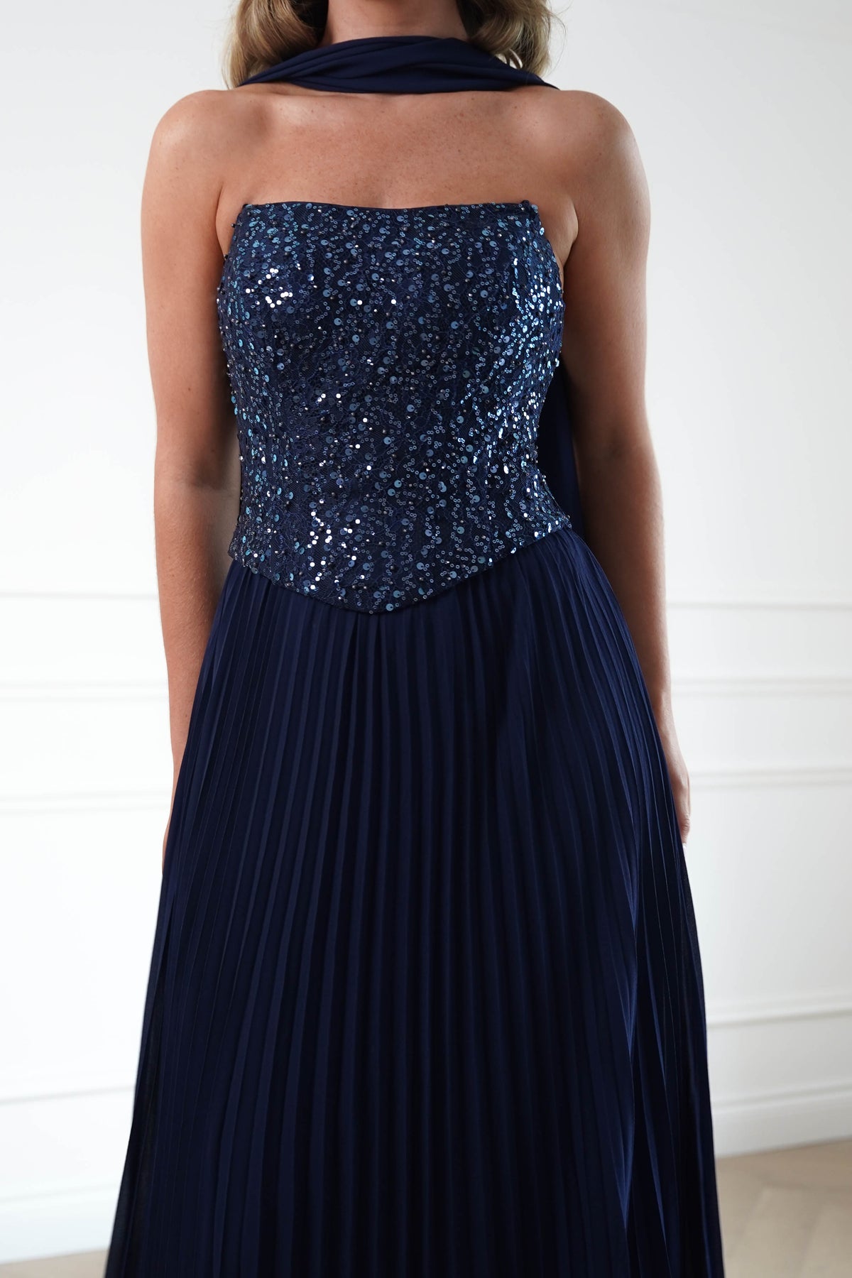 Oh Hello Clothing Women > Clothing > Dresses Madelyn Strapless Pleated Maxi Dress | Navy