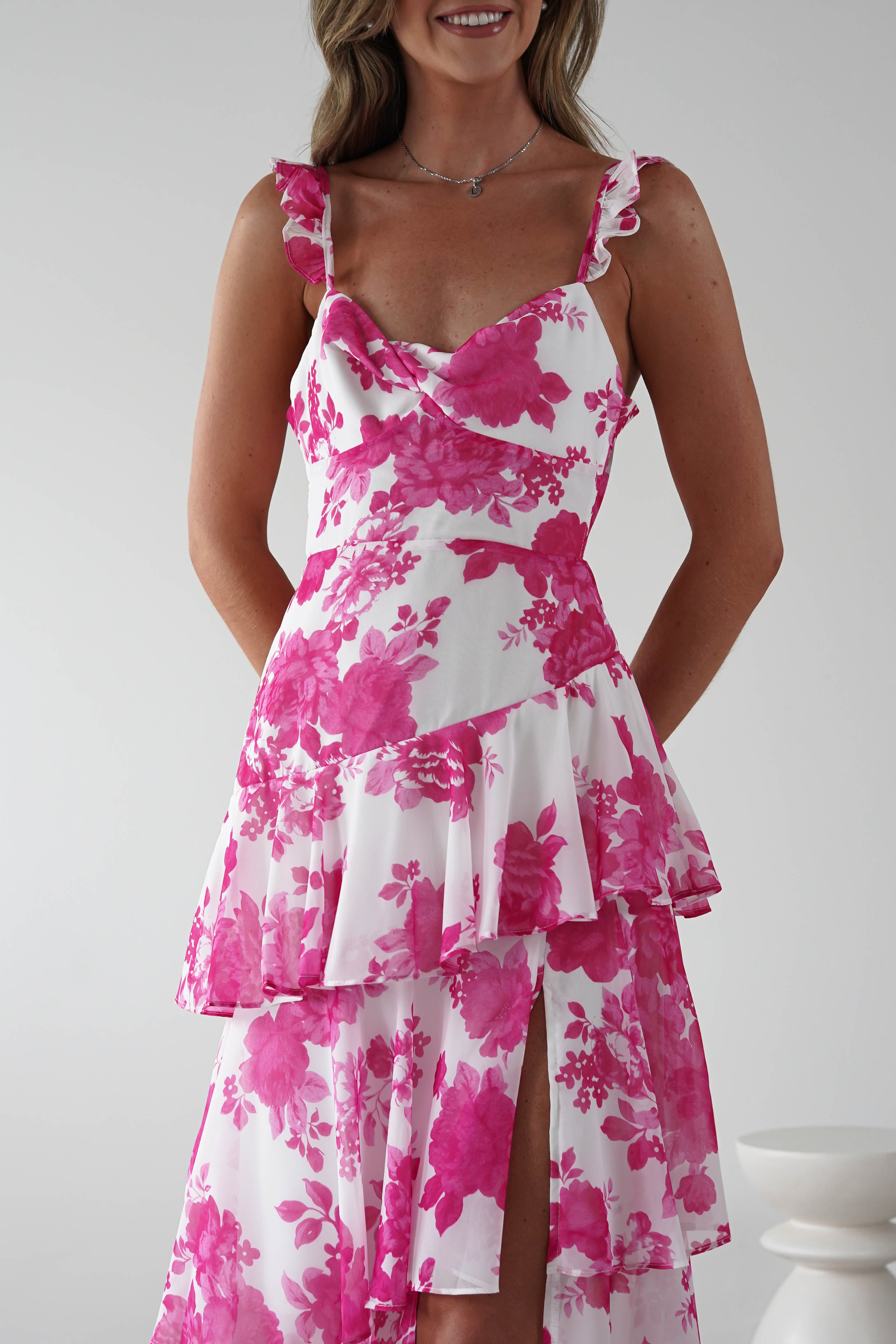 Madrid Ruffle Floral Maxi Dress | Pink | Oh Hello Clothing | XS (6)