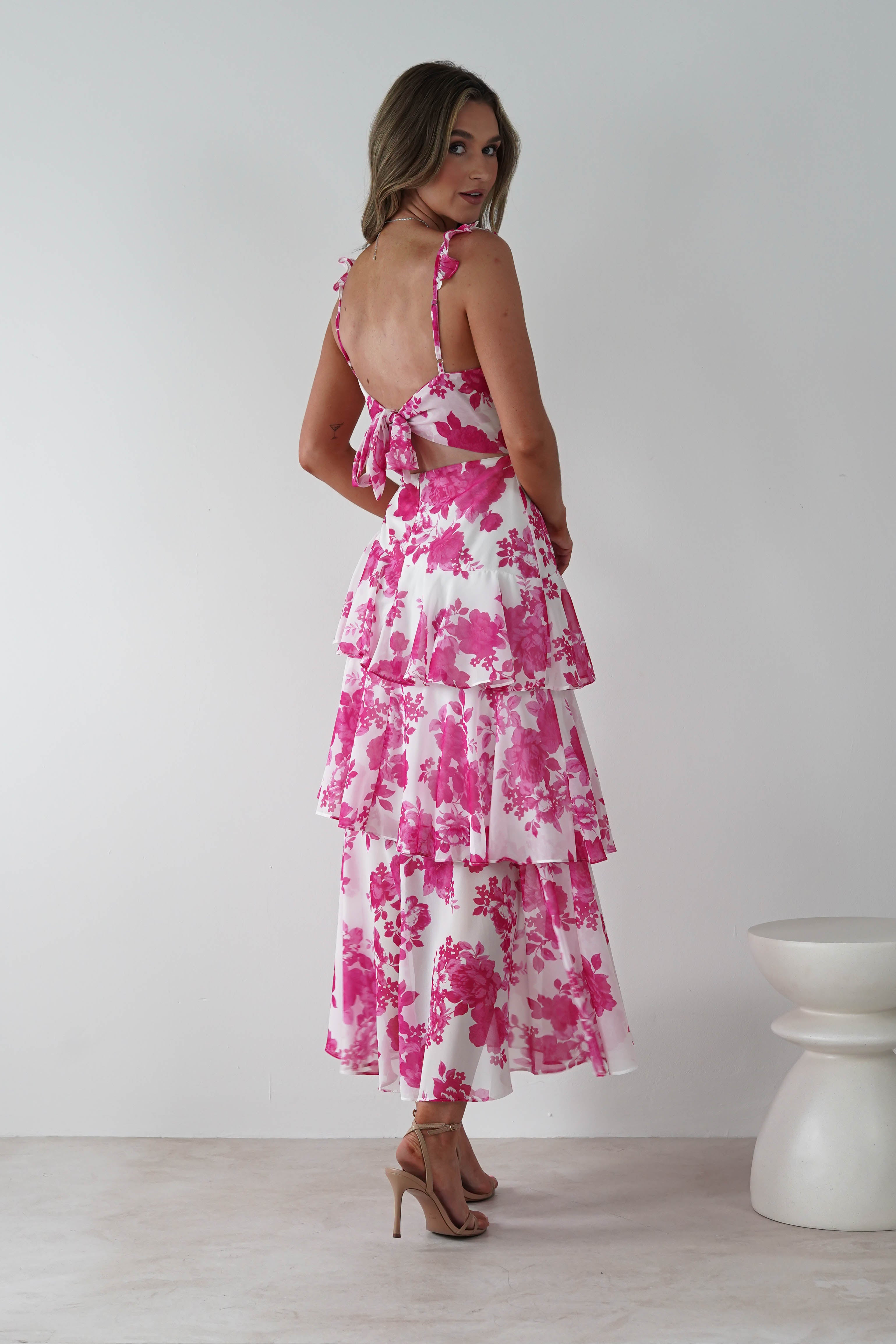 Madrid Ruffle Floral Maxi Dress | Pink | Oh Hello Clothing | XS (6)