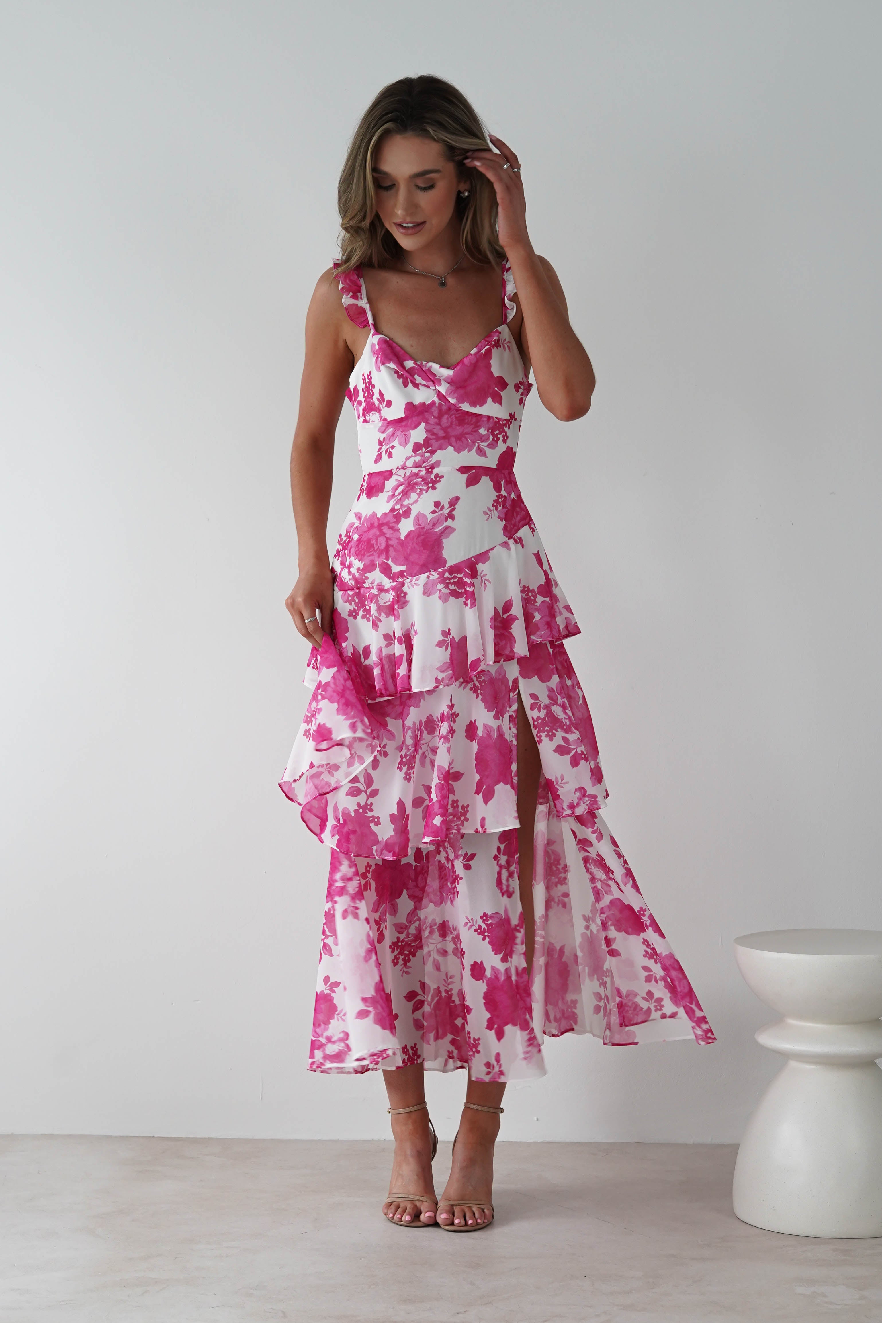 Madrid Ruffle Floral Maxi Dress | Pink | Oh Hello Clothing | XS (6)