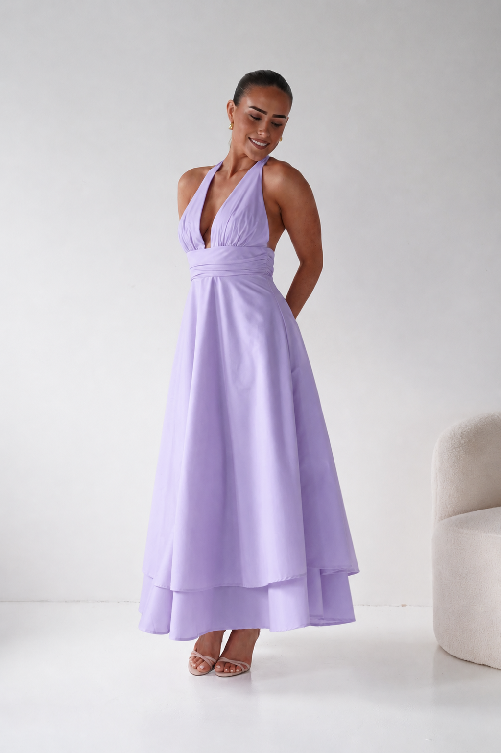 Oh Hello Clothing Women > Clothing > Dresses Makaila Halterneck Chiffon Midaxi Dress | Lilac