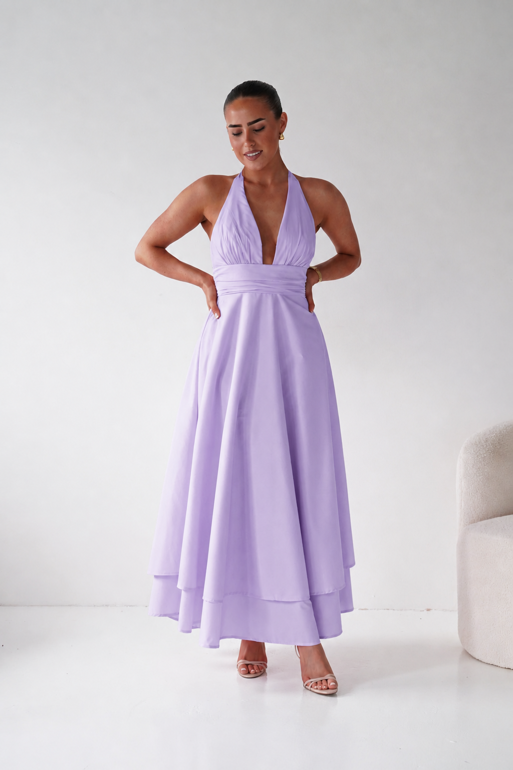 Oh Hello Clothing Women > Clothing > Dresses Makaila Halterneck Chiffon Midaxi Dress | Lilac