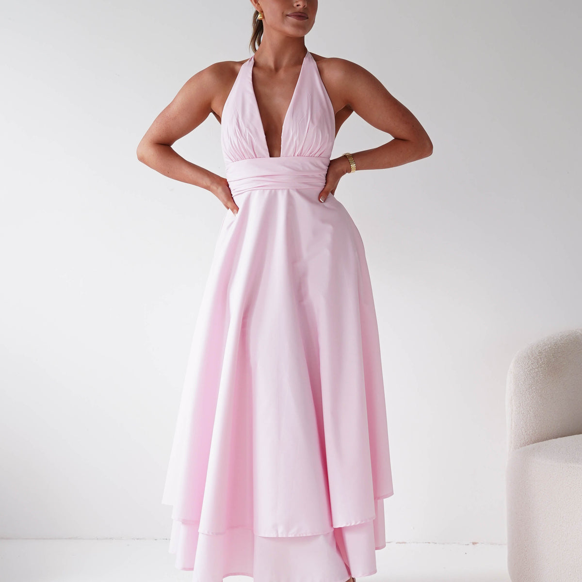 Makaila Halterneck Chiffon Midaxi Dress | Pink