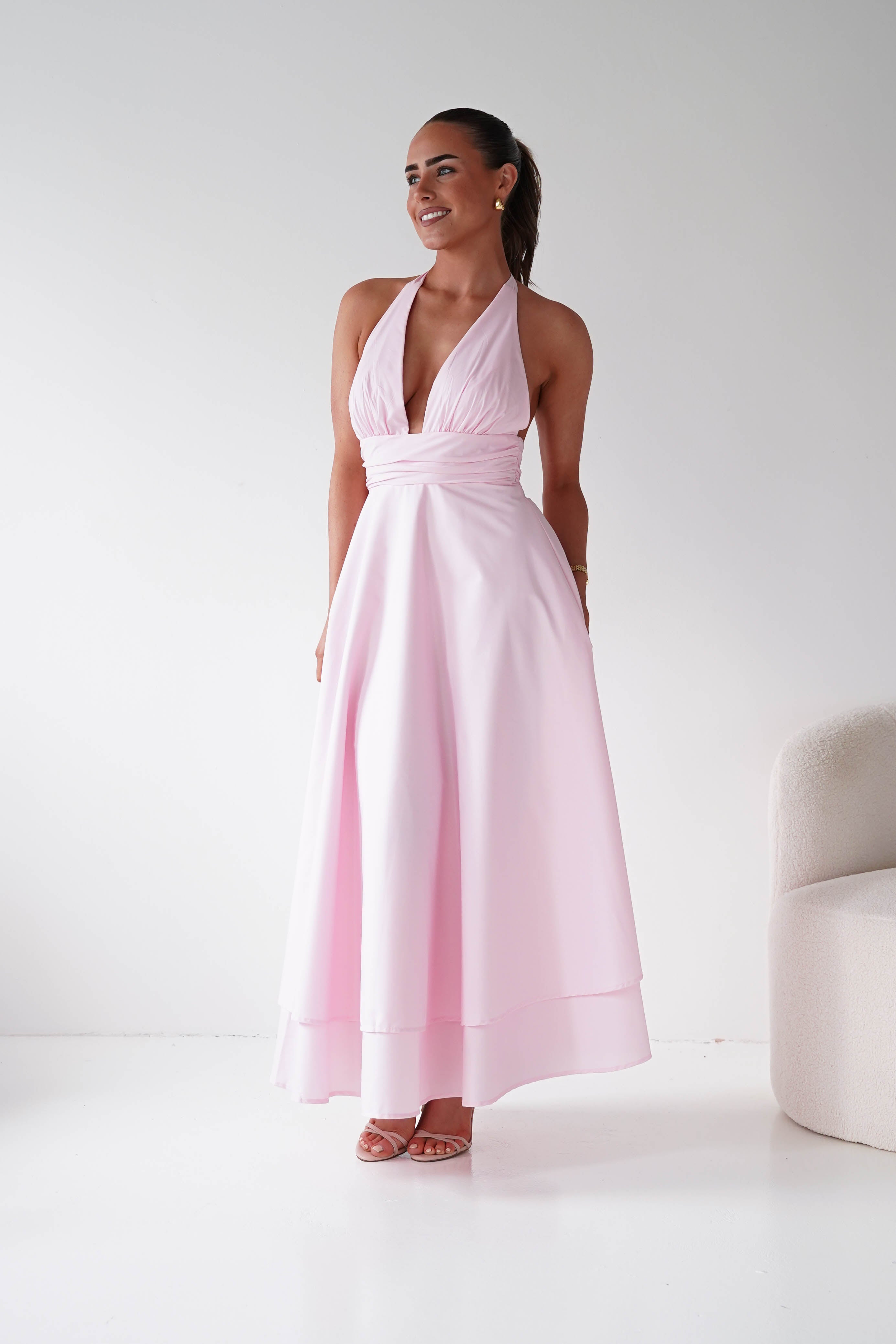 Oh Hello Clothing Women > Clothing > Dresses Makaila Halterneck Chiffon Midaxi Dress | Pink