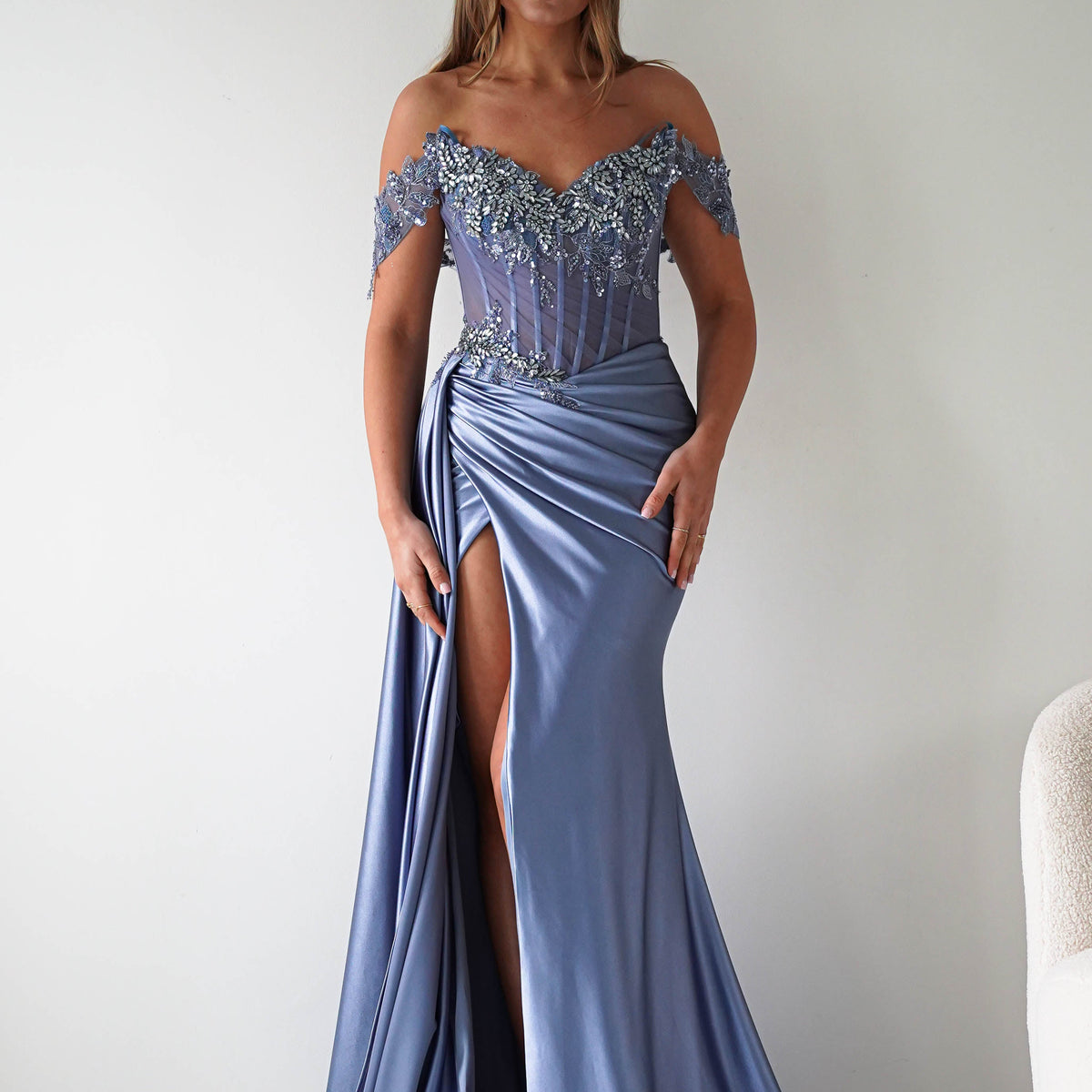 women's dusty blue dress Western For Women in By MQ1770 Dusty BLUE / 8 The lightweight chiffon fabric flows beautifully Dusty Blue Smokey Blue Bridesmaid