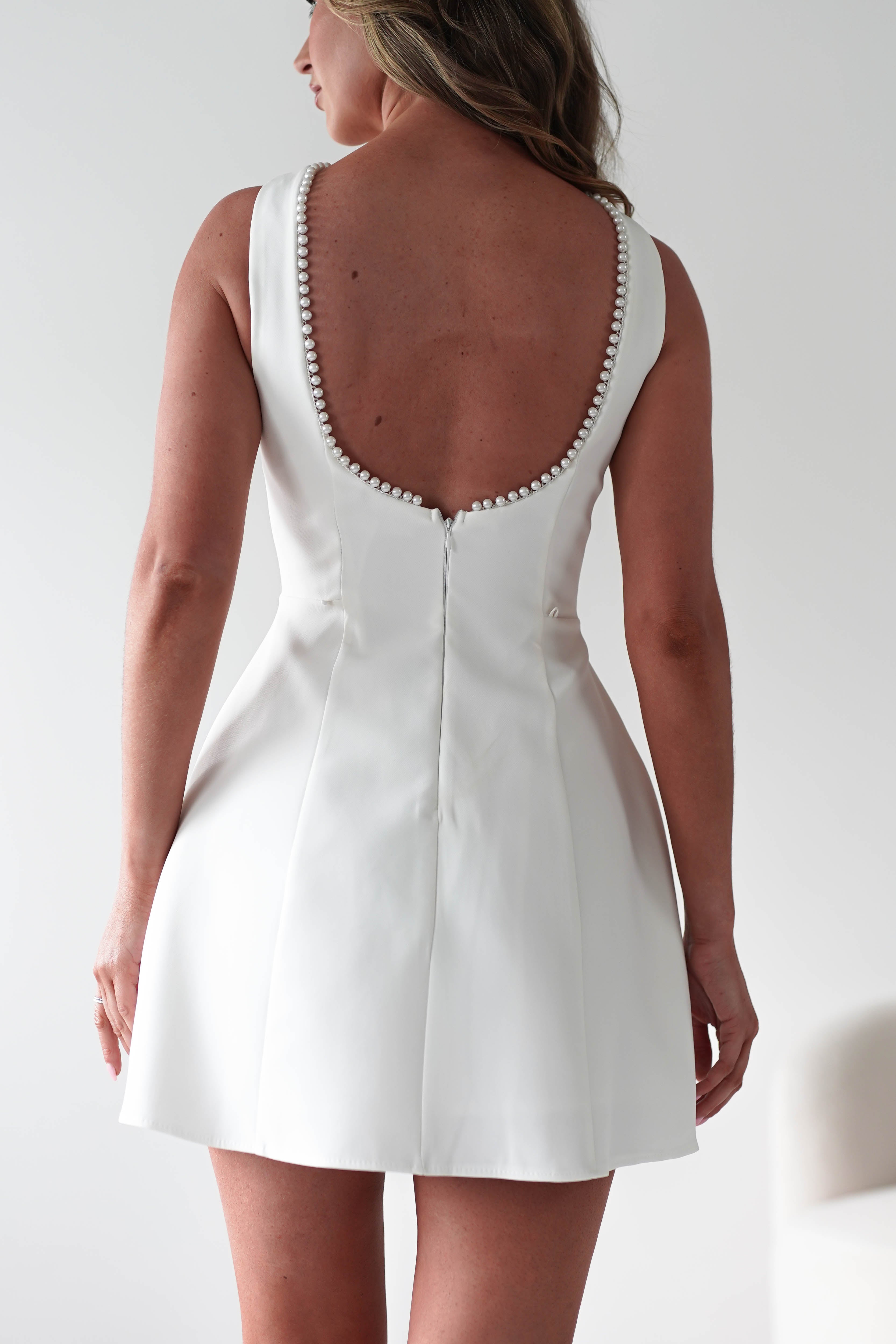 Maria Pearl Bow Detail Mini Dress | White | Oh Hello Clothing | XS (6)