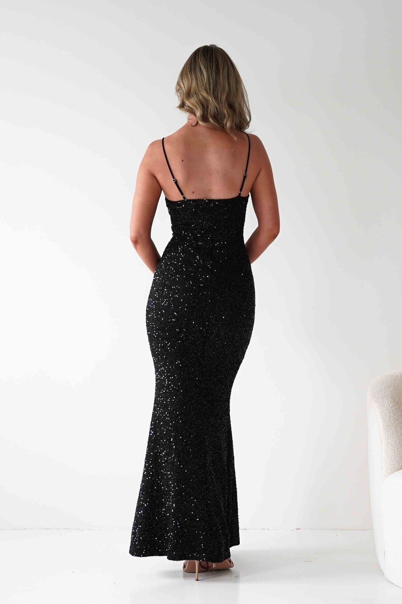 Maria Sequin Bodycon Maxi Gown | Black | Oh Hello Clothing | S (8)