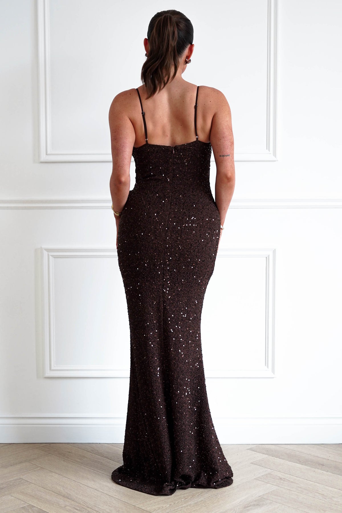 Oh Hello Clothing Women > Clothing > Dresses Maria Sequin Bodycon Maxi Gown | Brown