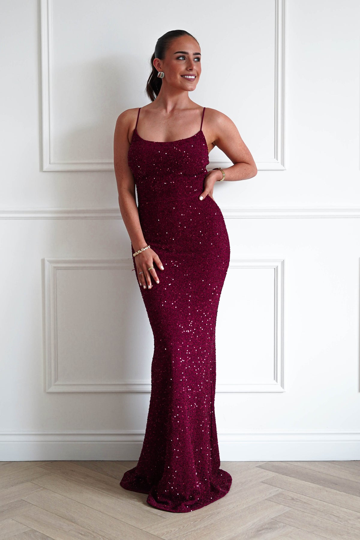 Oh Hello Clothing Dresses > Prom Dresses Maria Sequin Bodycon Maxi Gown | Dark Red