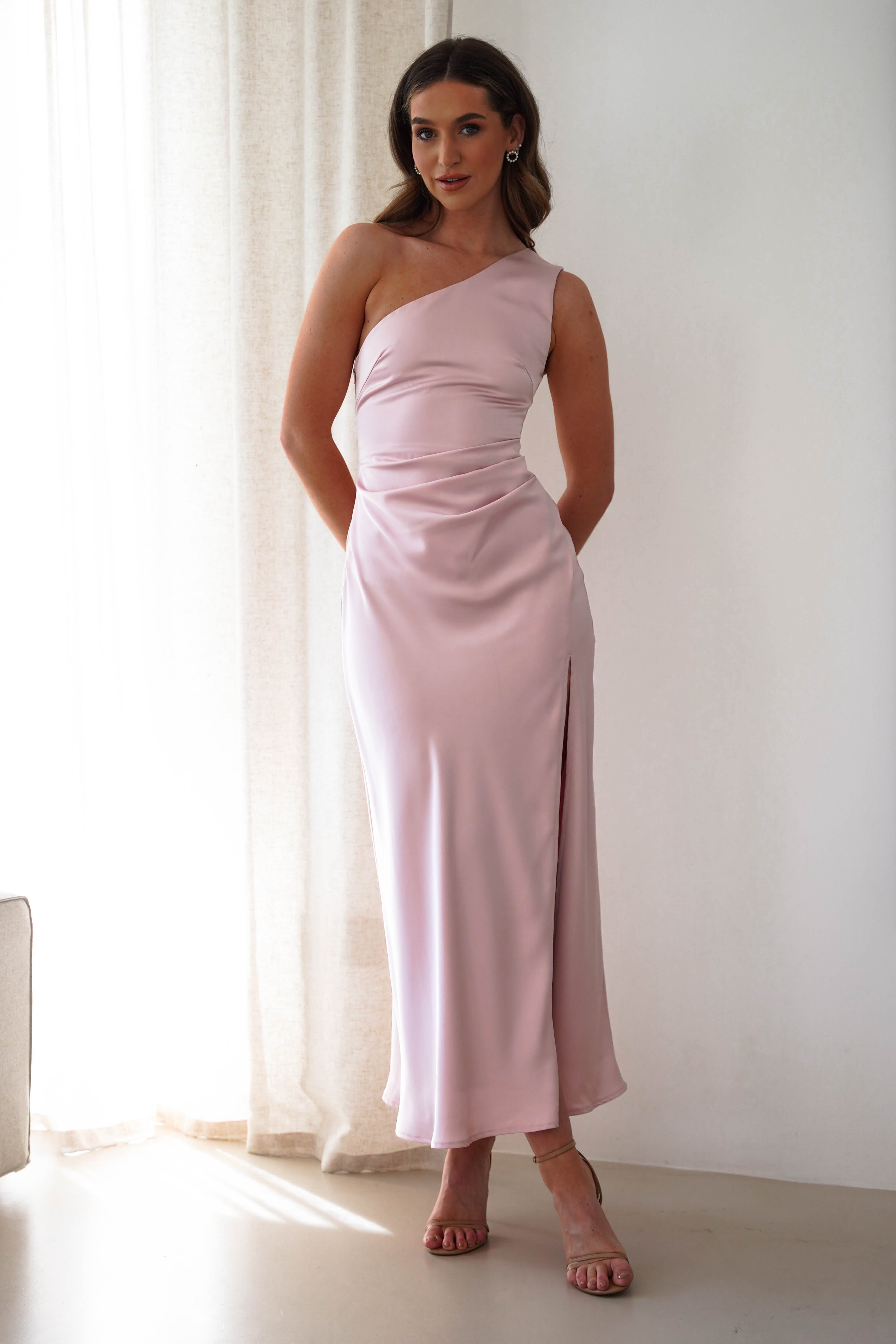 Meera Soft Matte Satin Midaxi Dress | Blush Pink | Oh Hello Clothing | XS (6)