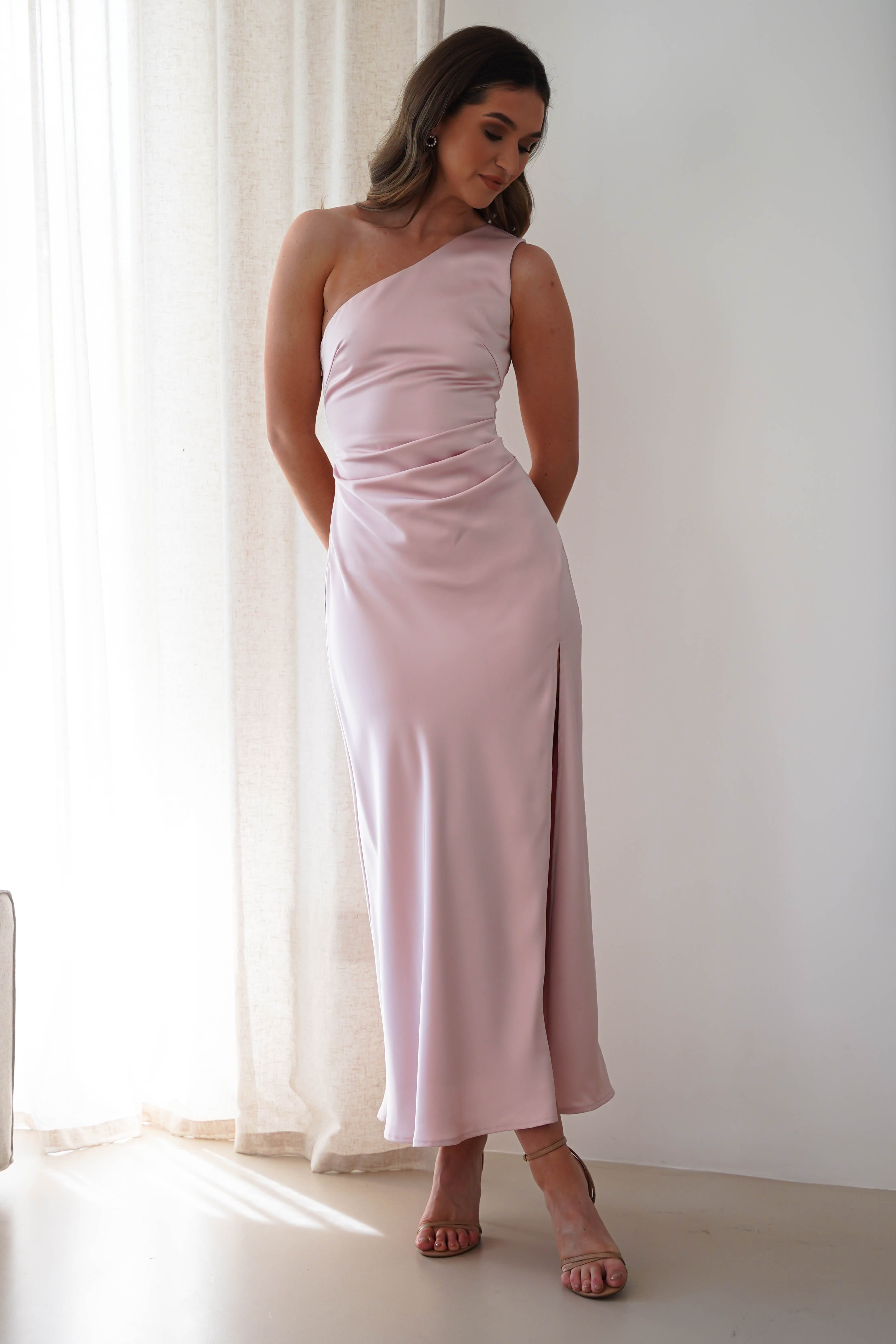 Meera Soft Matte Satin Midaxi Dress | Blush Pink | Oh Hello Clothing | XS (6)
