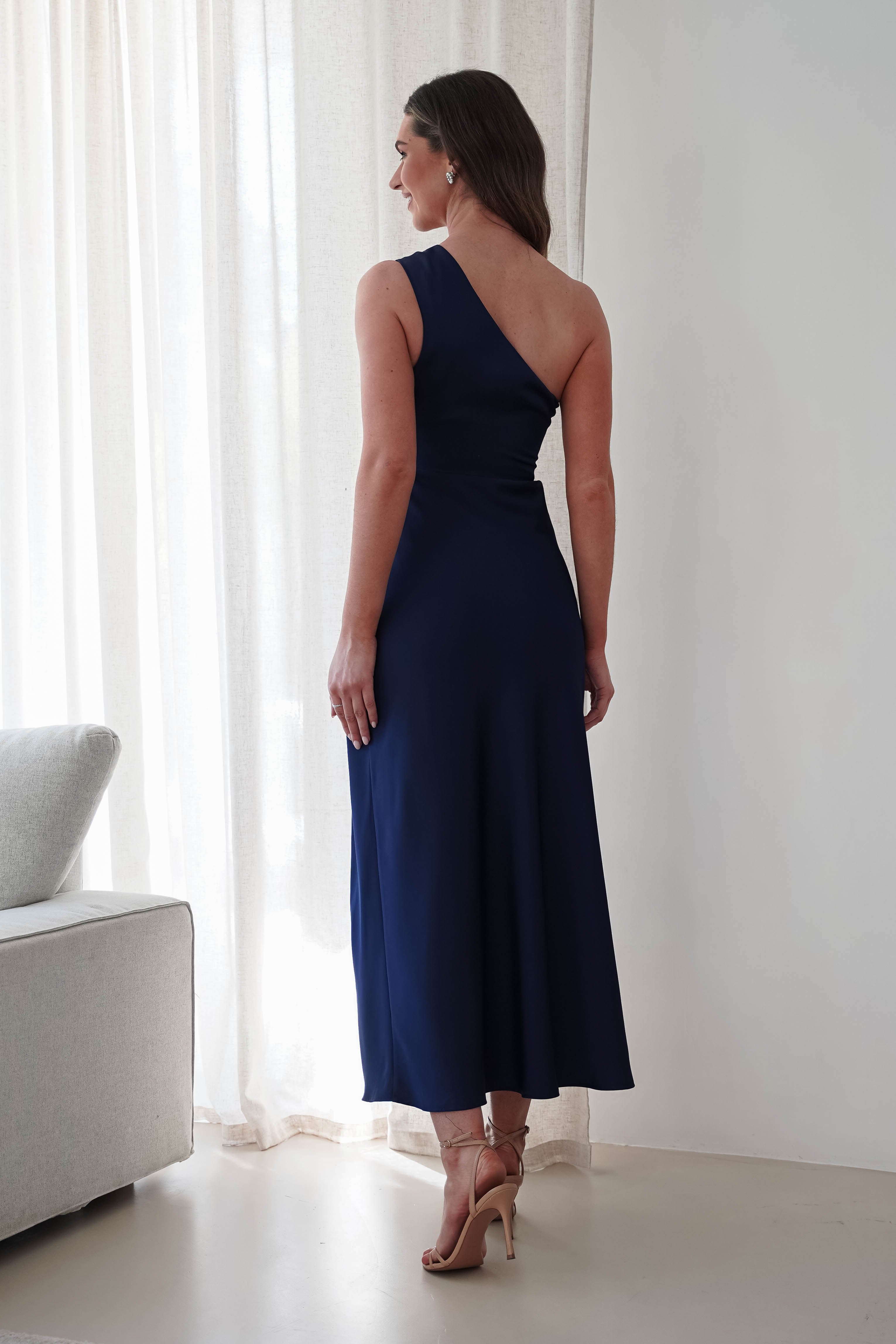 Meera Soft Matte Satin Midaxi Dress | Navy - Oh Hello Clothing