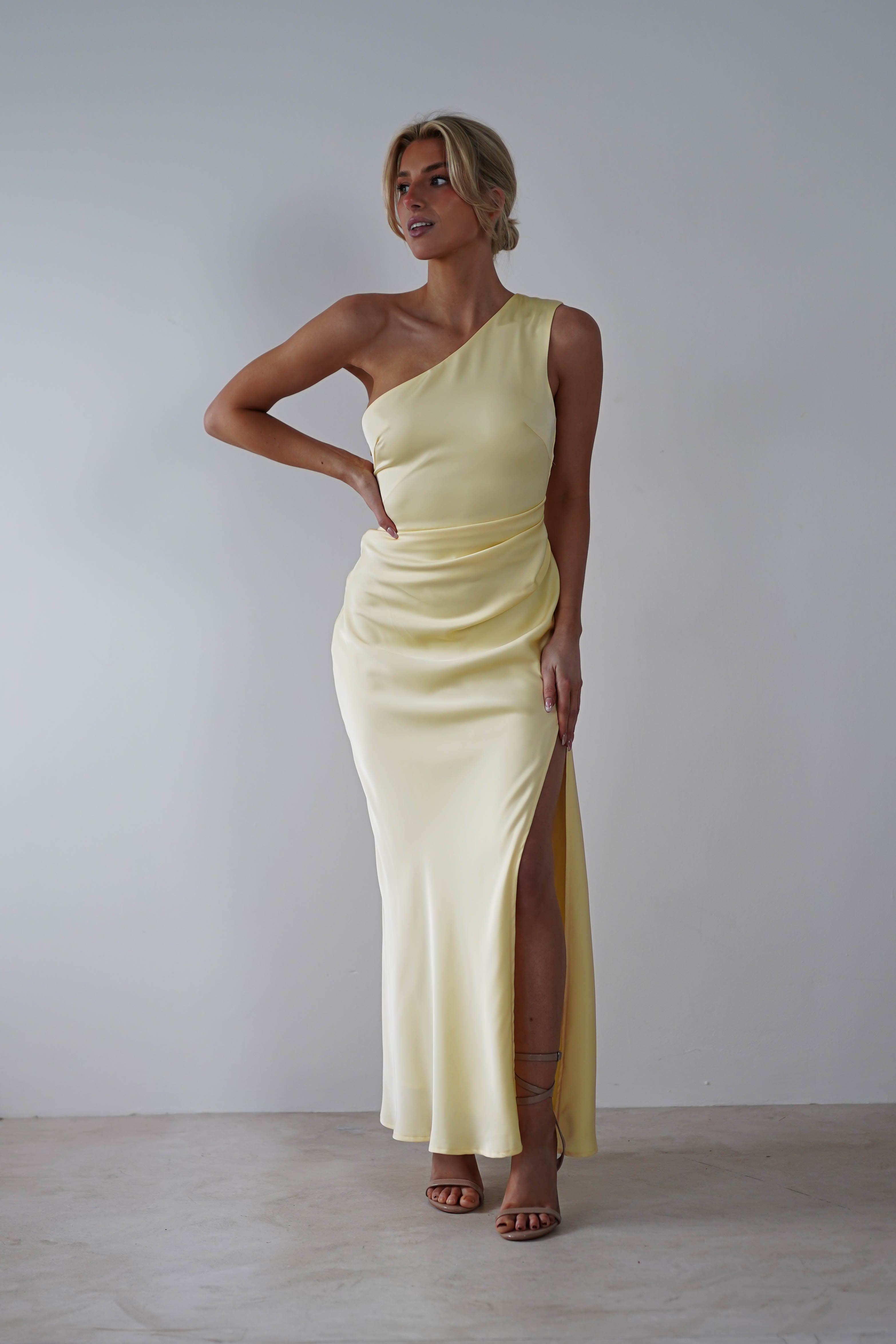 Meera Soft Matte Satin Midaxi Dress | Yellow - Oh Hello Clothing