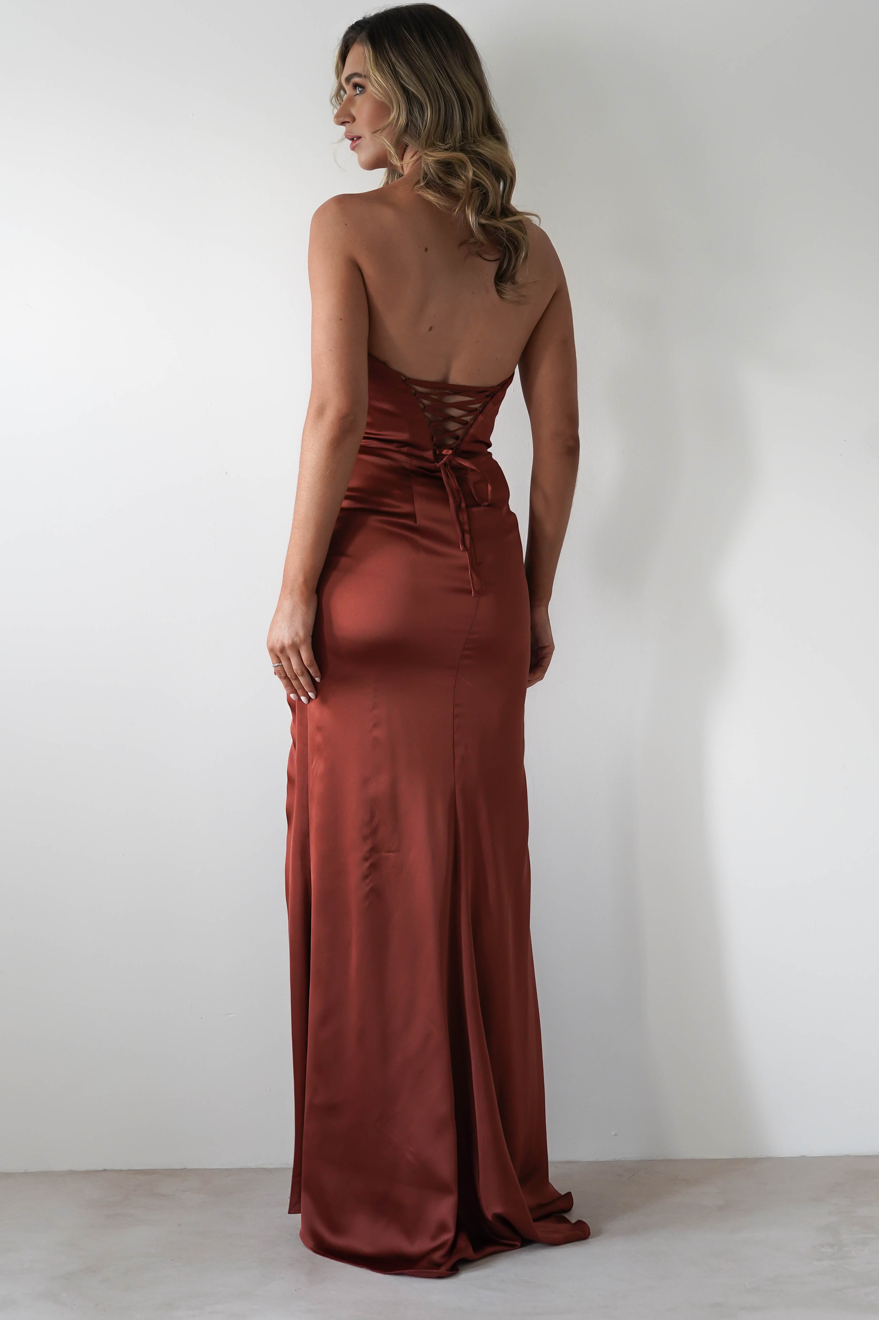 Melanie Soft Satin Maxi Gown | Rust | Oh Hello Clothing | XS (6)