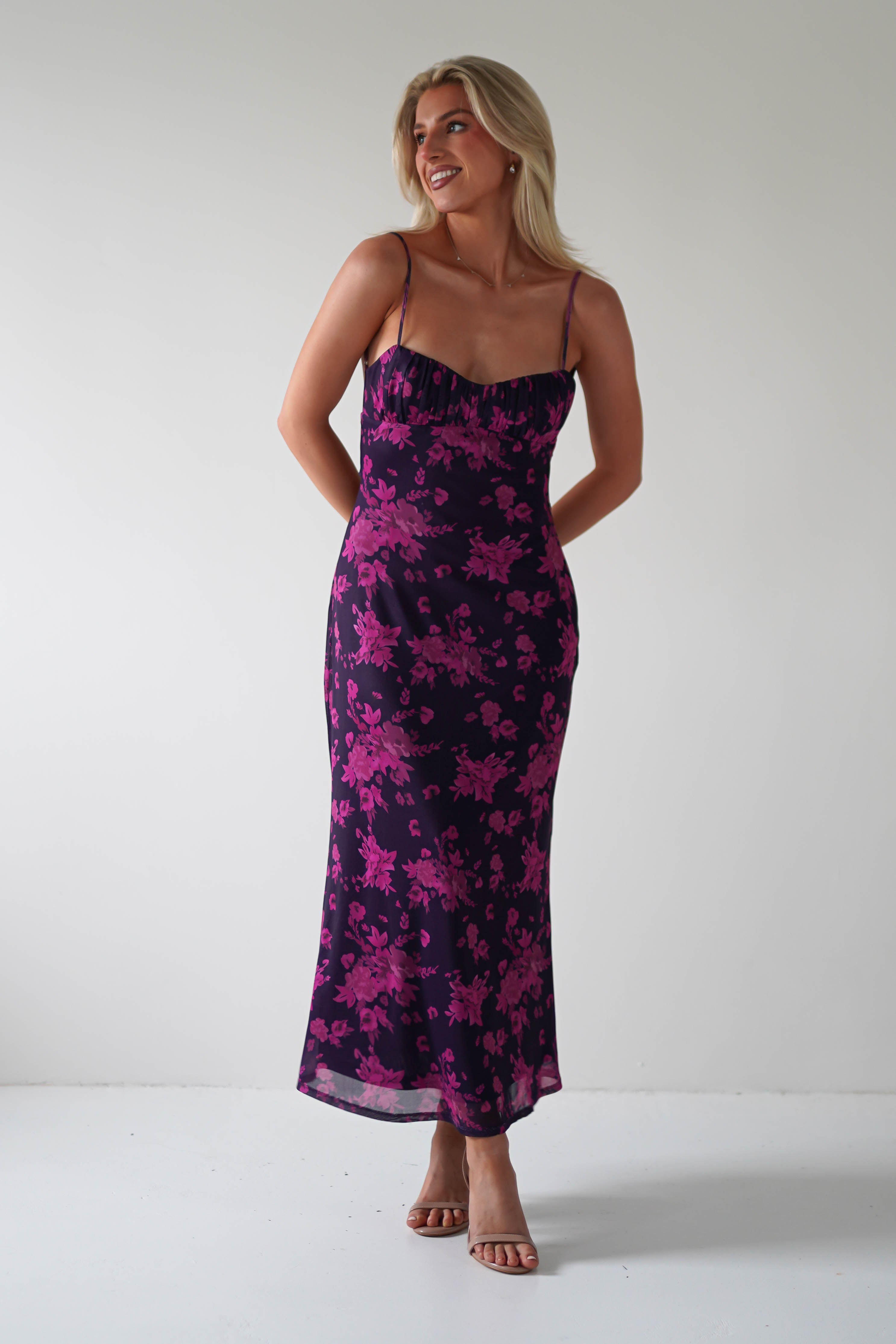Merlo Low Back Midaxi Dress | Grape Print | Oh Hello Clothing | XS (6)