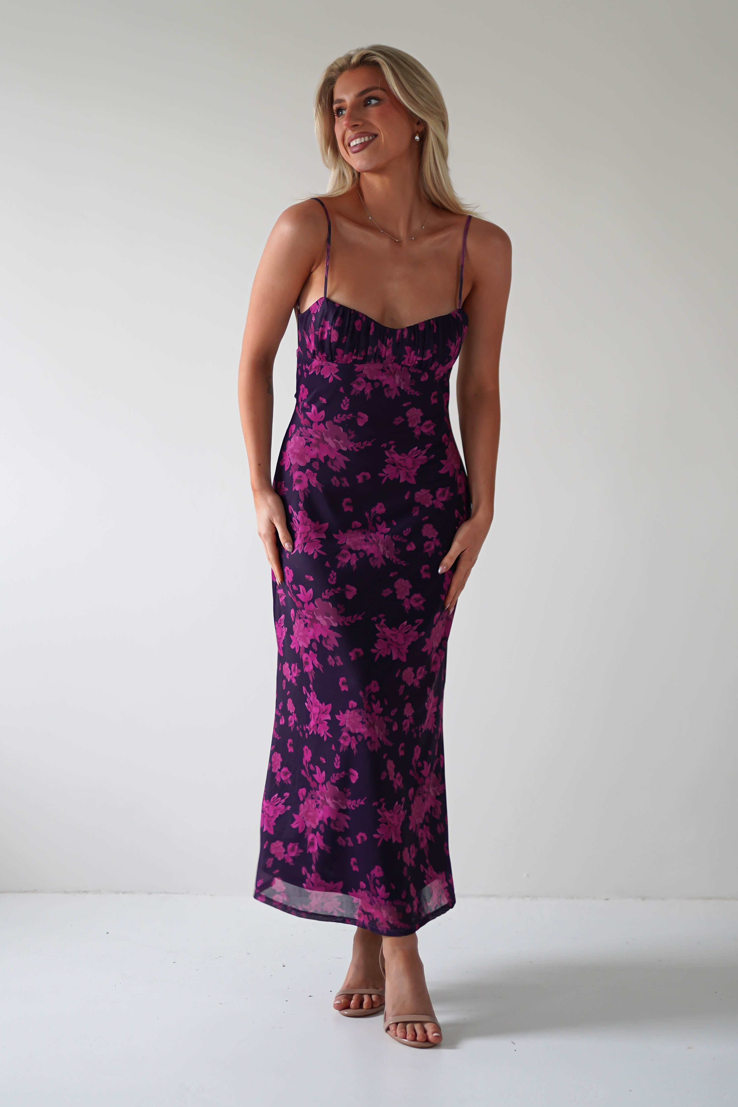 Merlo Low Back Midaxi Dress | Grape Print | Oh Hello Clothing | XS (6)
